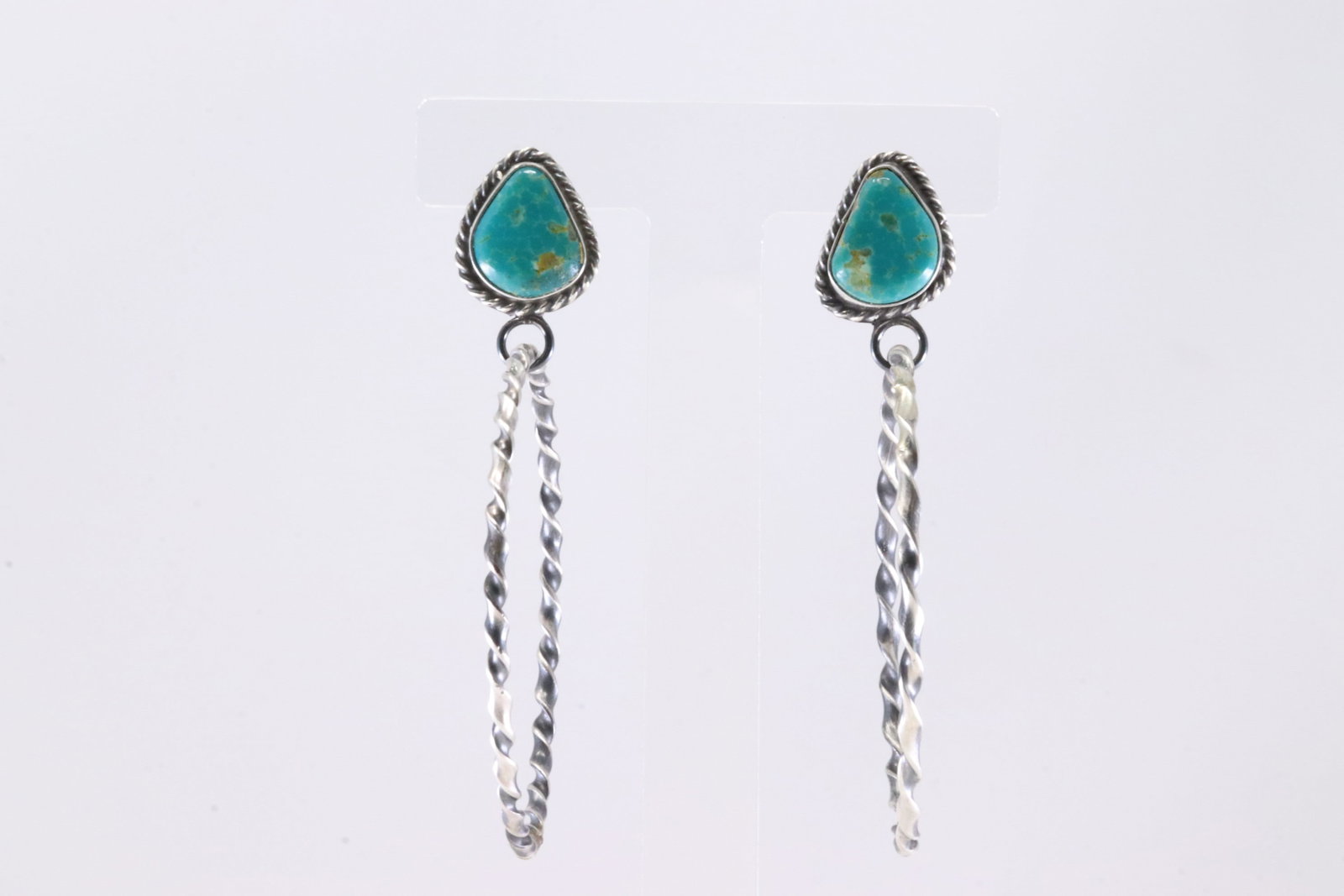 Native America Navajo Sterling Silver Turquoise Hoop Post / Dangling Earring's By Elouise Kee.: This is a Native America Navajo Sterling Silver Turquoise Hoop Post / Dangling Earring's By Elouise Kee.