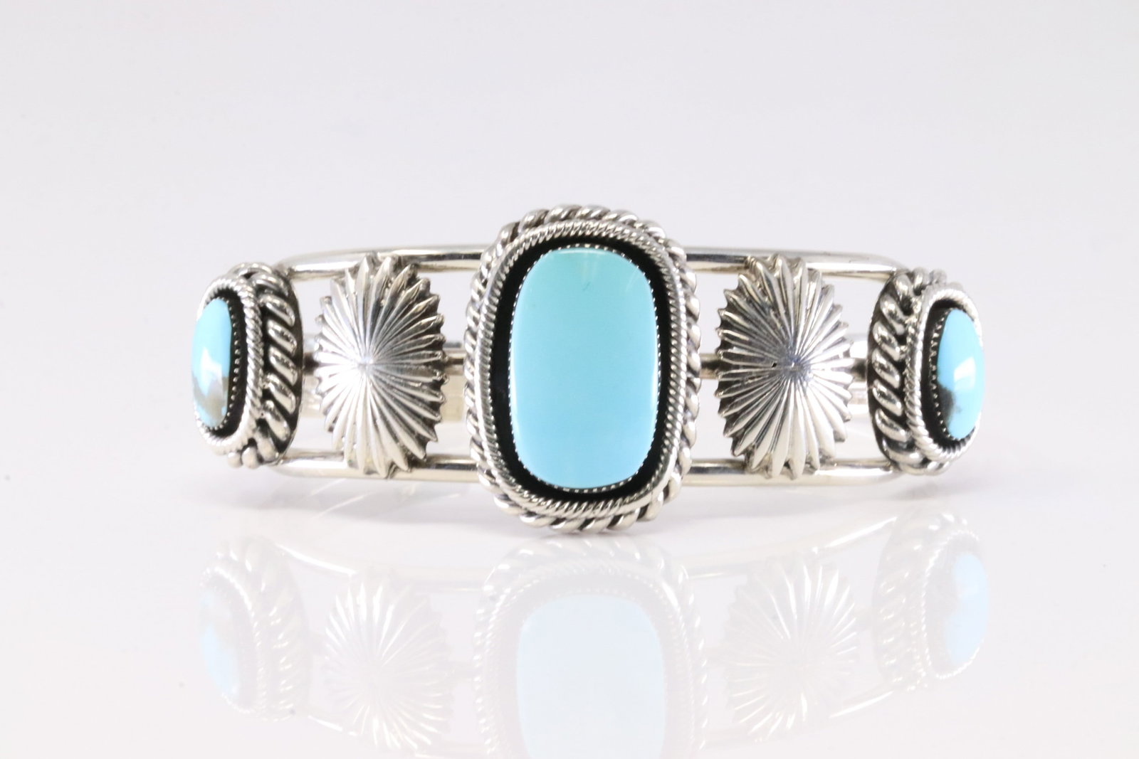 Native America Navajo Sterling Silver Turquoise Bracelet Cuff By R.B Company.: This is a Native America Navajo Sterling Silver Turquoise Bracelet Cuff By R.B Company.