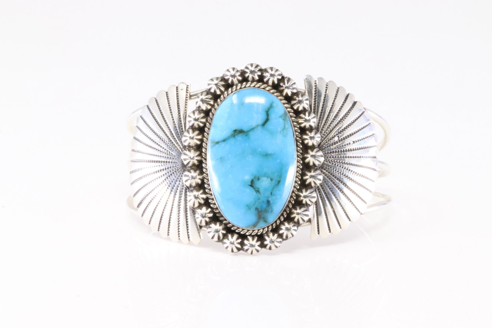 Native America Navajo Sterling Silver Turquoise Bracelet Cuff By R.B Company. (1 of 4)