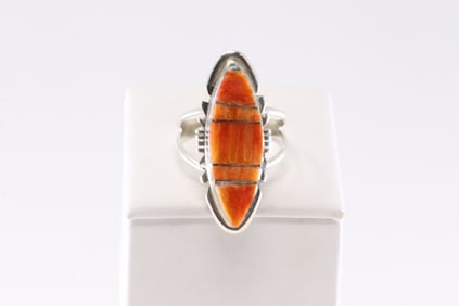 Native America Navajo Sterling Silver Spiny Oyster Inlay Ring By BE.