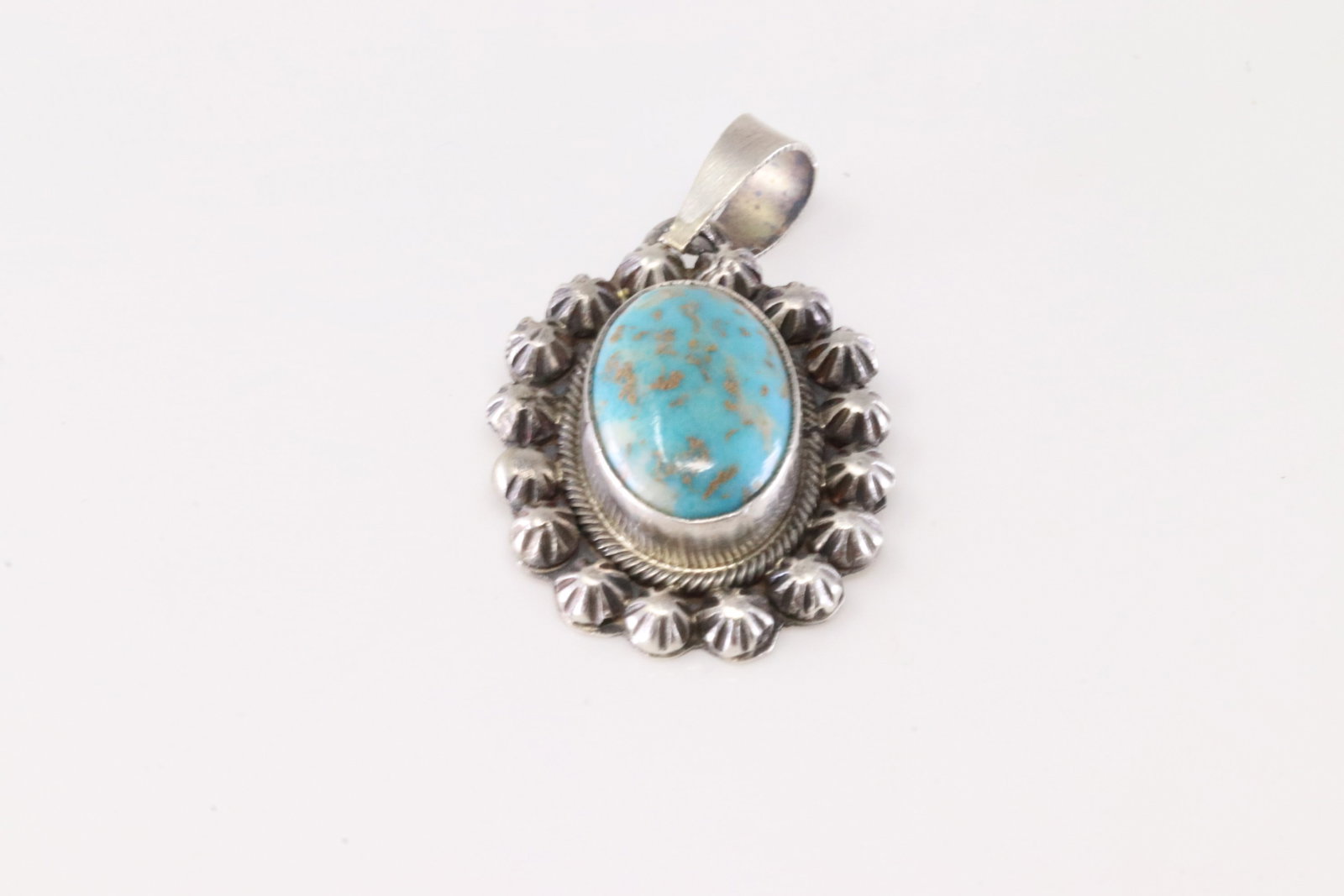 Native America Navajo Sterling Silver Kingman Turquoise Pendant By Scott Skeets.: This is a Native America Navajo Sterling Silver Kingman Turquoise Pendant By Scott Skeets. Stamp Skeets.