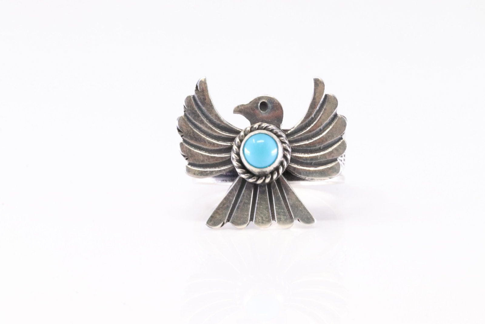 Native America Navajo Sterling Silver Turquoise Thunderbird Ring By Delayne Reeves. (1 of 4)