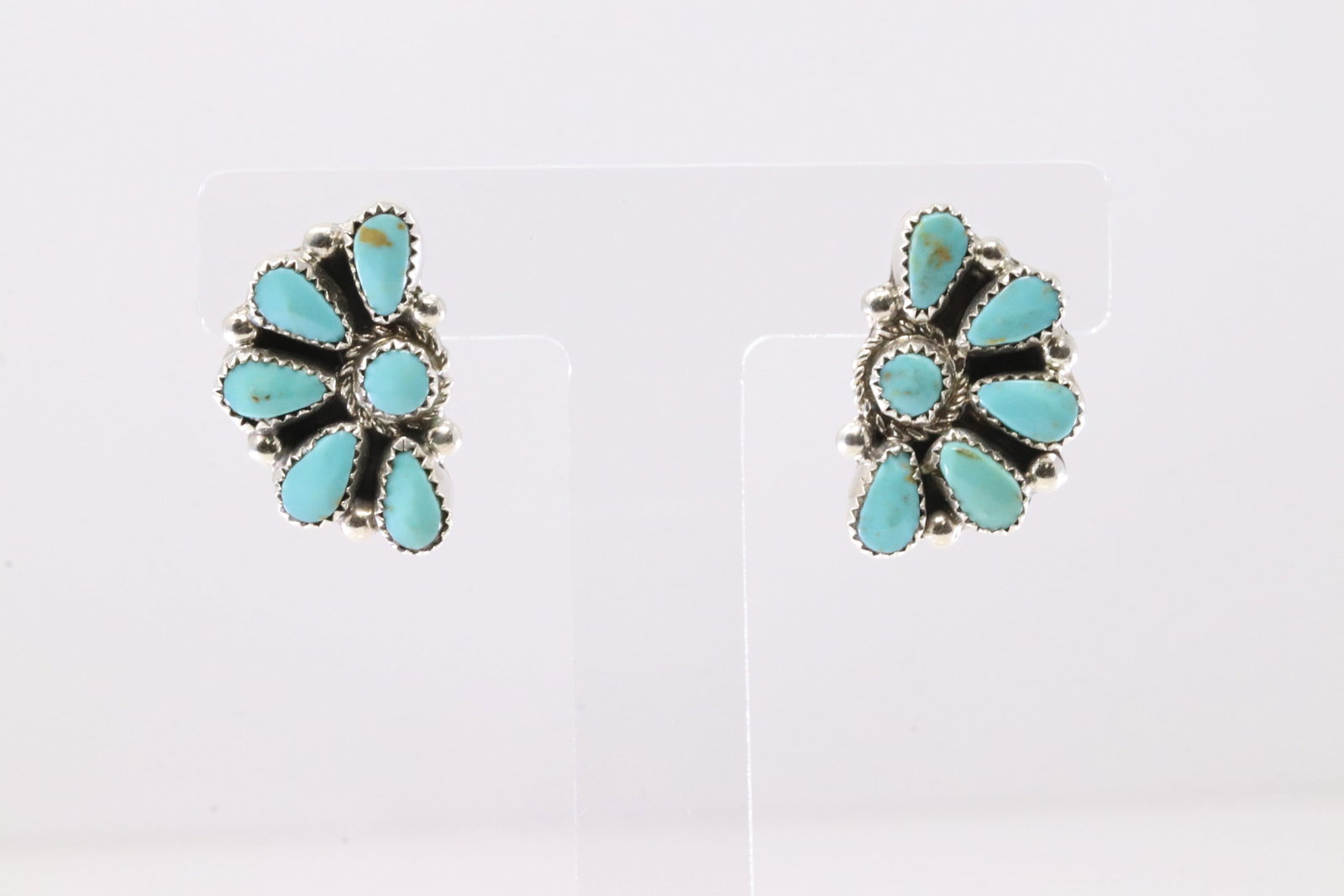 Native American Zuni Sterling Silver Kingman Turquoise Post Earring's By Alisia Wilson. (1 of 4)