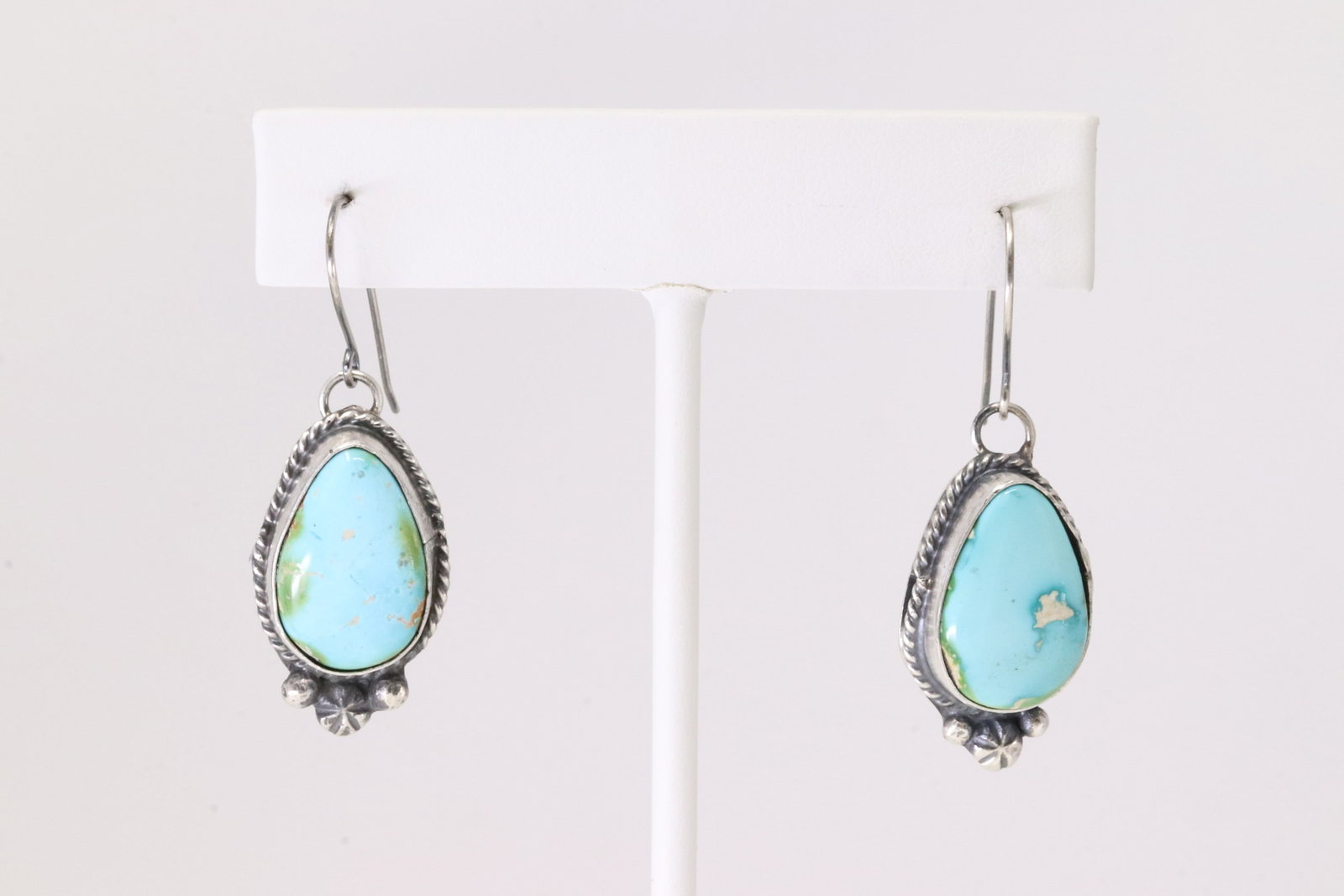 Native America Navajo Sterling Silver Sonora Gold Turquoise Squash Blossom Necklace & Earring's Set - 3
