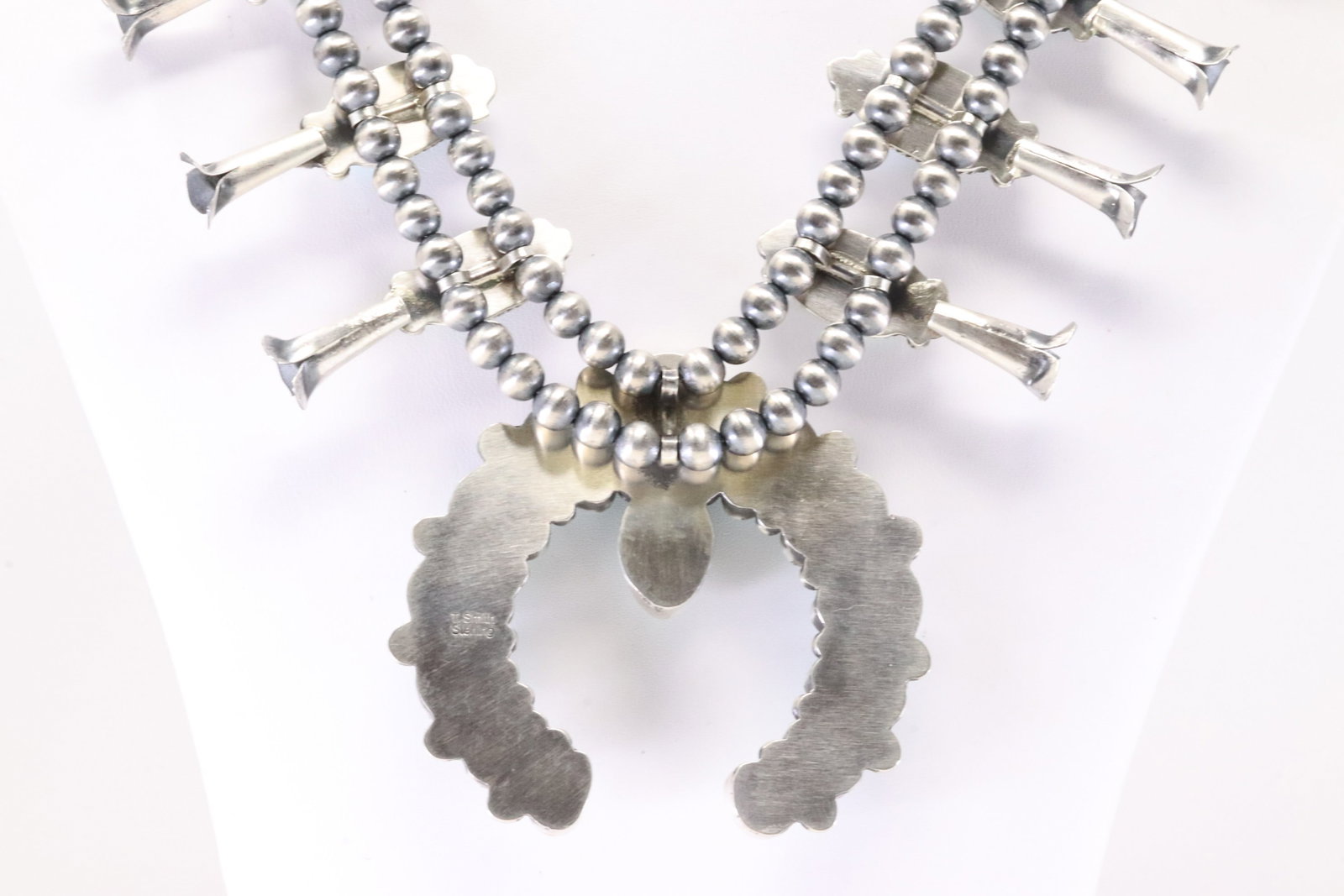 Native America Navajo Sterling Silver Sonora Gold Turquoise Squash Blossom Necklace & Earring's Set - 8