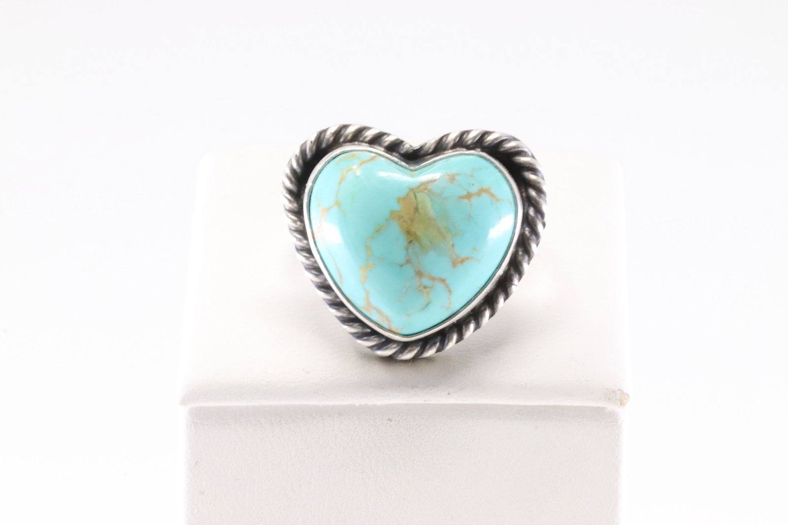 Native America Navajo Sterling Silver Turquoise Heart Ring By LC. (1 of 4)