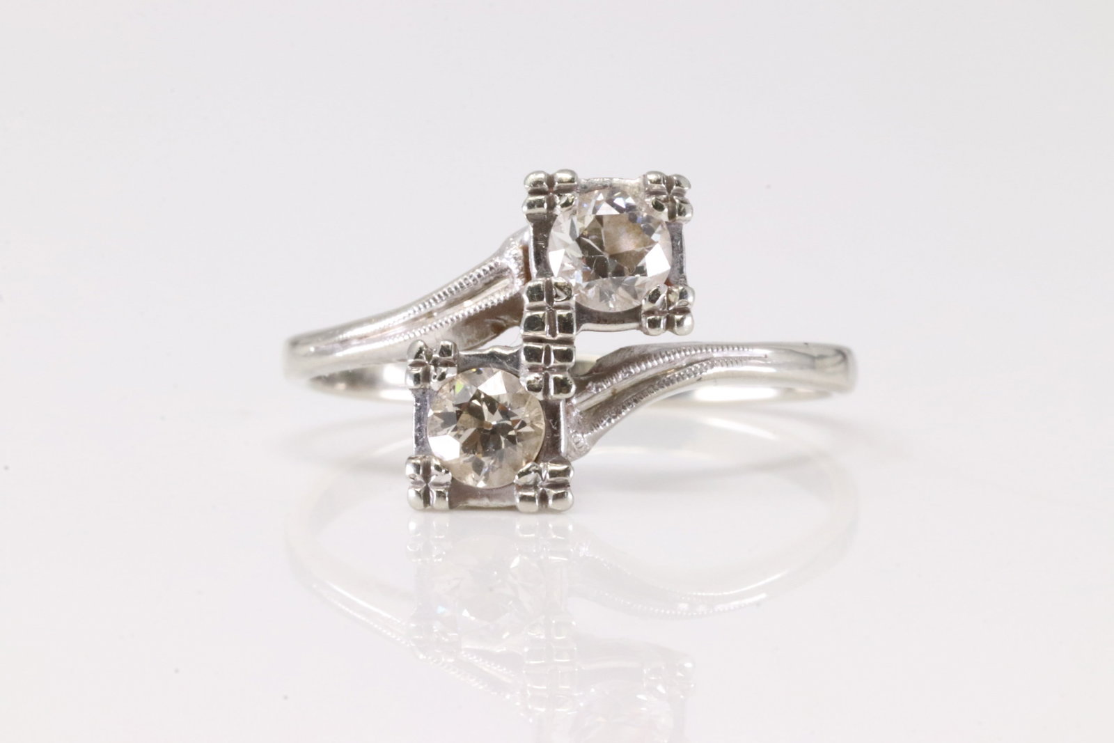 Diamond Ring 14Kt.: Ladies 14Kt White Gold Diamond Ring. This Elegant Ring has 2 Brilliants Diamonds. Diamonds weight approx: 0.50 ctw Ring size: 7.00. Total weight: 3.40 Grams.
