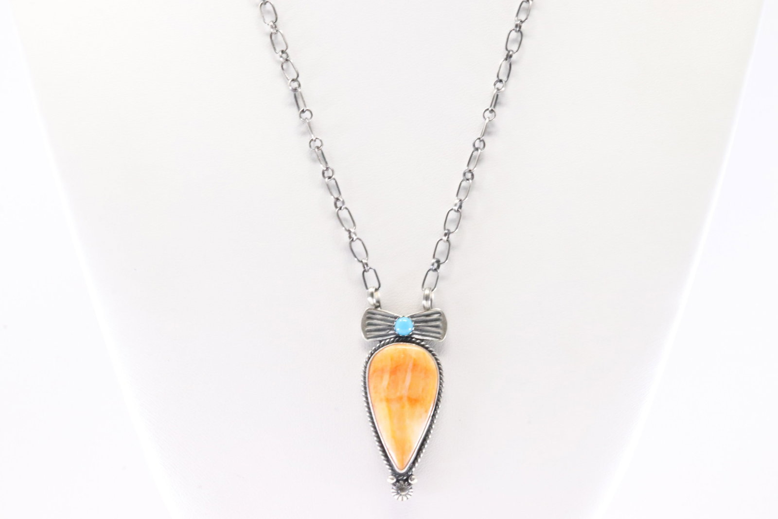 Native America Navajo Sterling Silver Spiny Oyster / Turquoise Necklace By Verley Betone. (1 of 4)