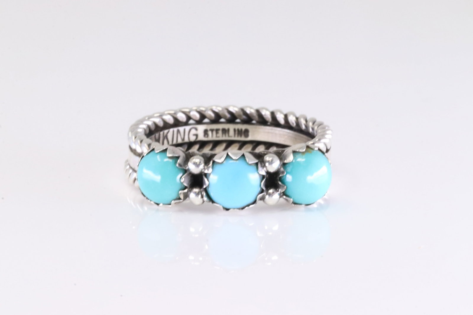 Native America Navajo Sterling Silver Turquoise Ring By R King. (1 of 4)