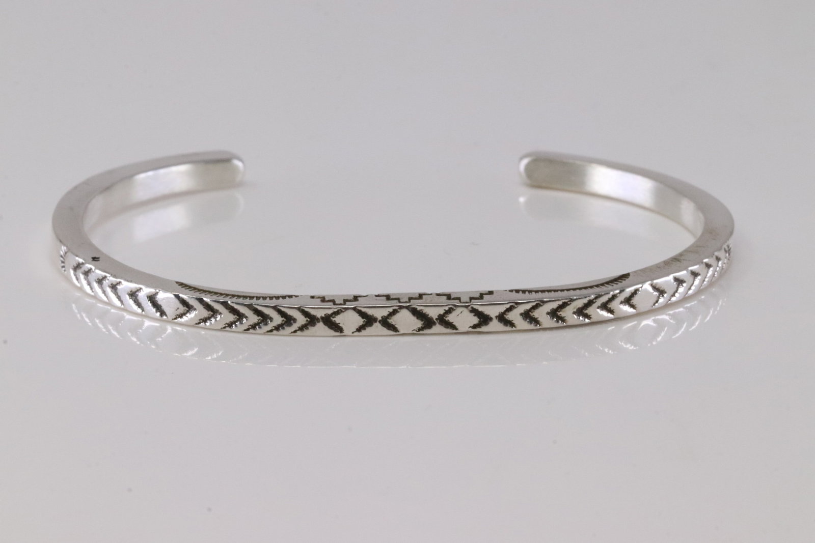 Native America Navajo Sterling Silver Solid Stamped Bracelet Cuff By B. Morgan. (1 of 4)