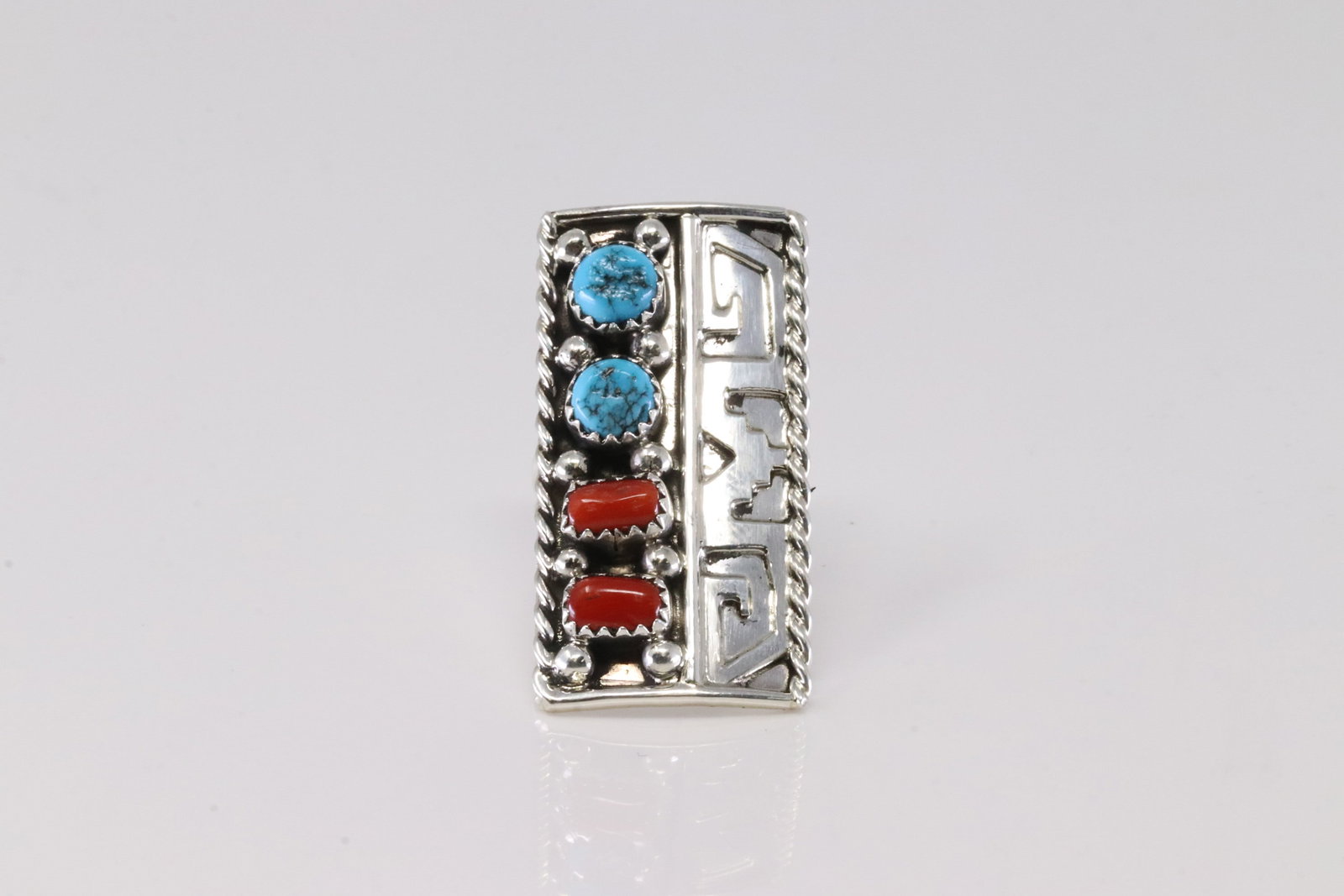 Native America Navajo Sterling Silver Coral & Turquoise Ring By RS. (1 of 4)