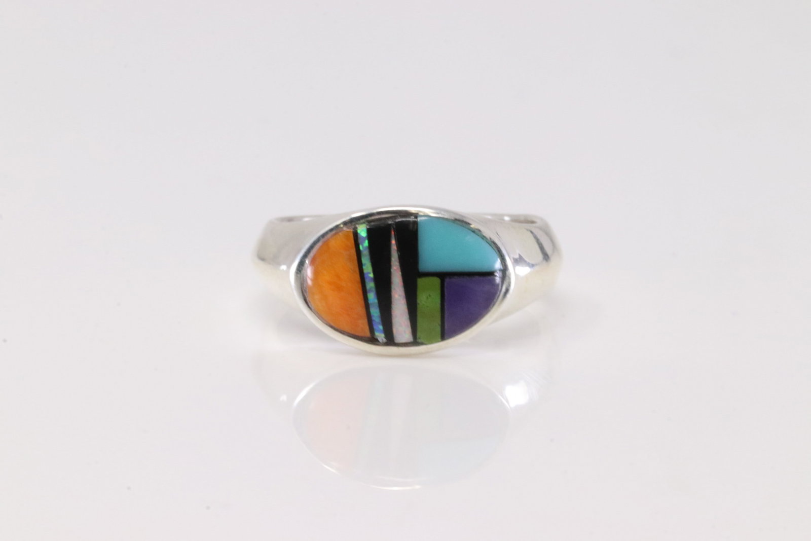 America Sterling Silver Multi-Color Stone Ring. (1 of 4)