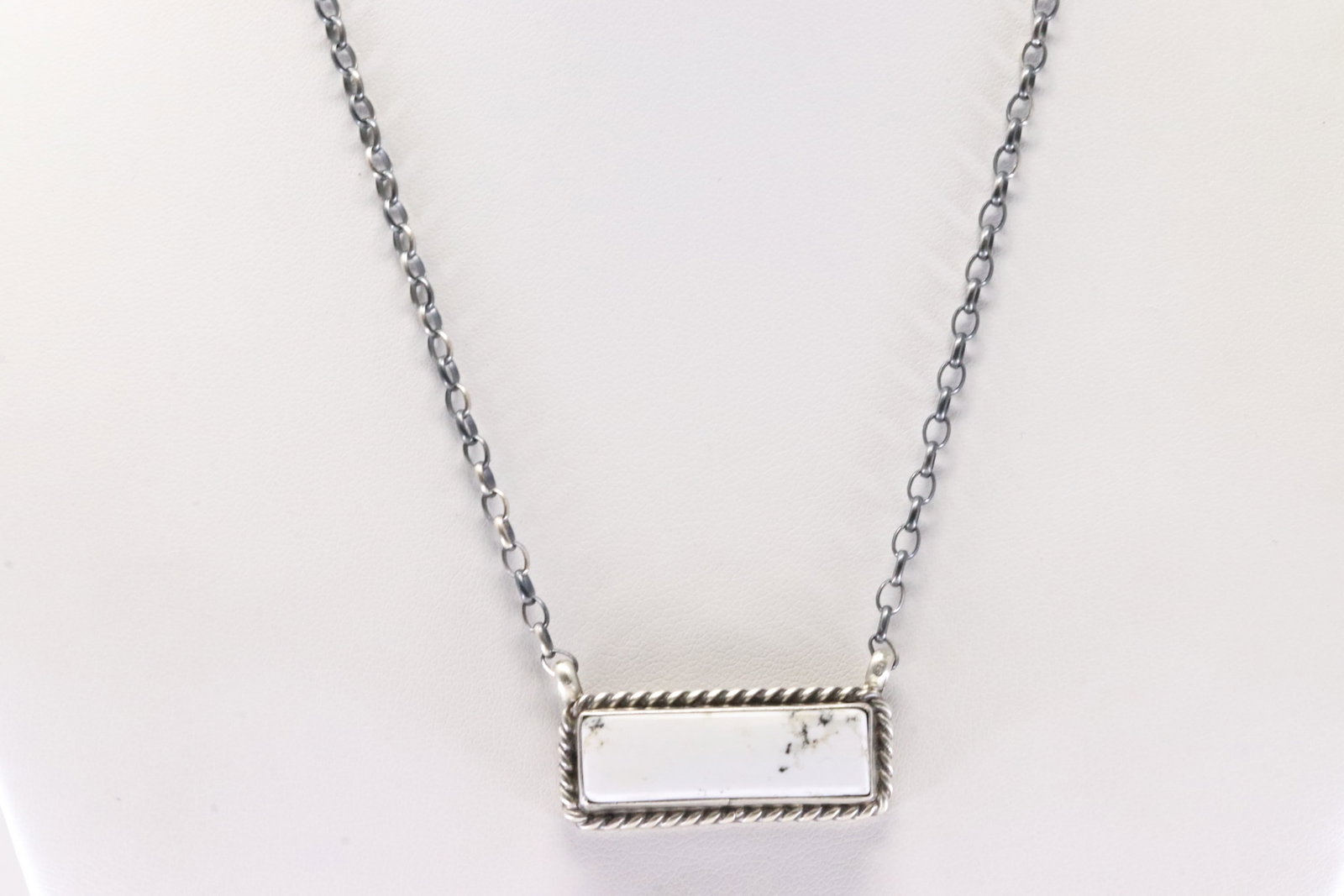 Native America Navajo Sterling Silver White Buffalo Necklace By Chassity Belone.: This is a Native America Navajo Sterling Silver White Buffalo Necklace By Chassity Belone. Stamp C Belone. Necklace length: 16.00"