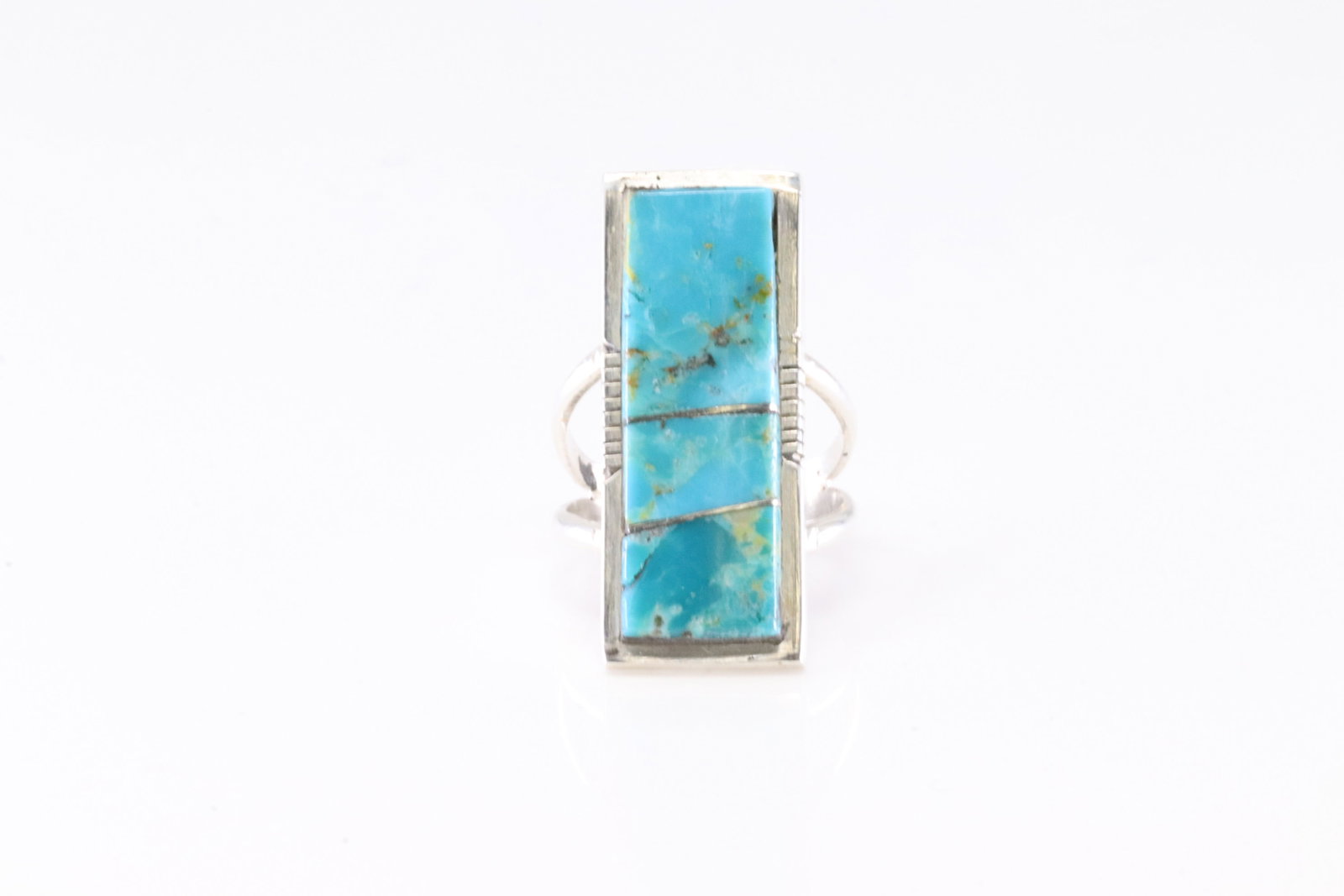 Native America Navajo Sterling Silver Turquoise Inlay Ring By S.F. (1 of 4)