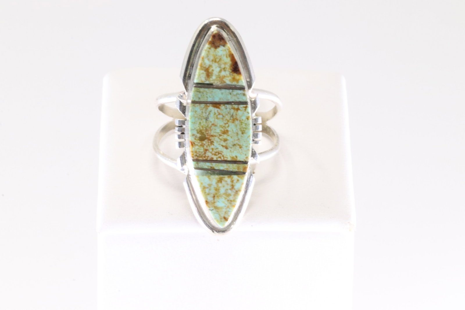 Native America Navajo Sterling Silver Sonora Gold Turquoise Inlay Ring By BE. (1 of 4)