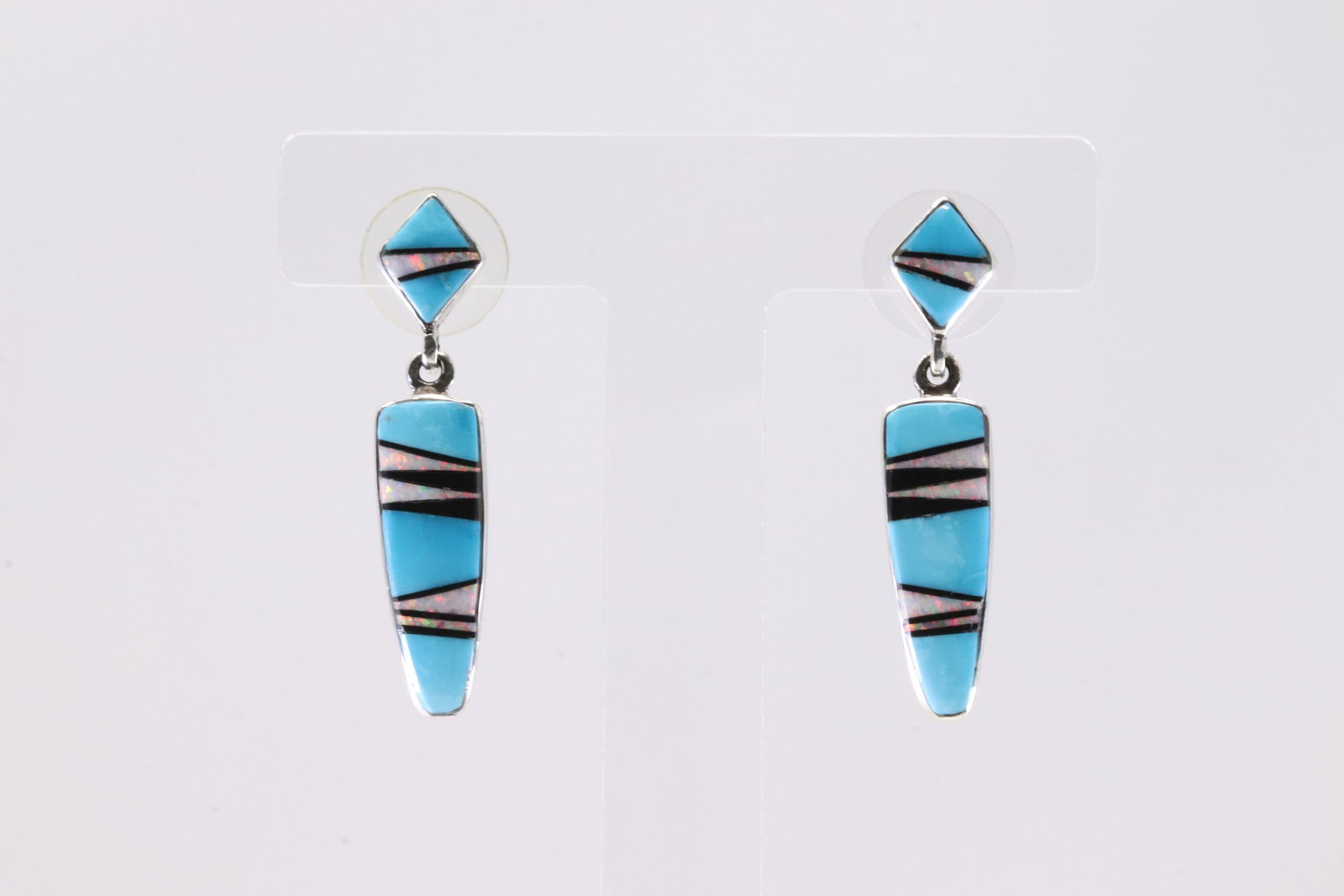 Native America Navajo Sterling Silver Multi-Color Stone Inlay Post / Dangling Earring's By Julius (1 of 4)