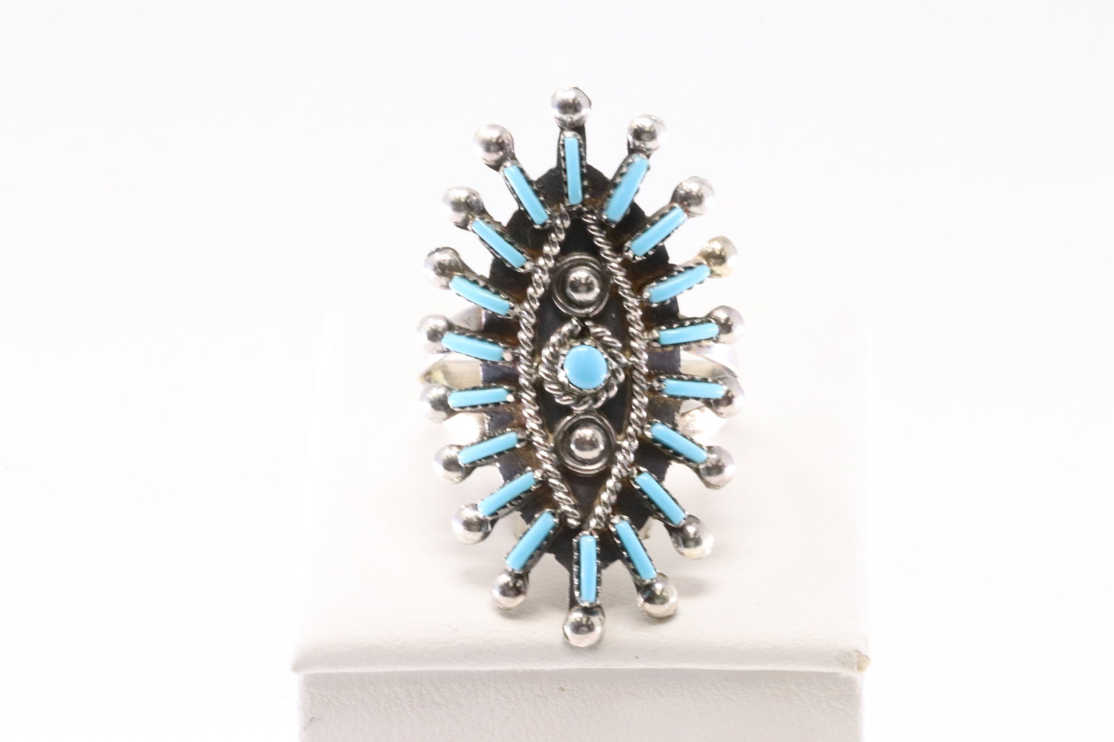 Native America Zuni Sterling Silver Turquoise Needlpoint Ring By R. (1 of 4)