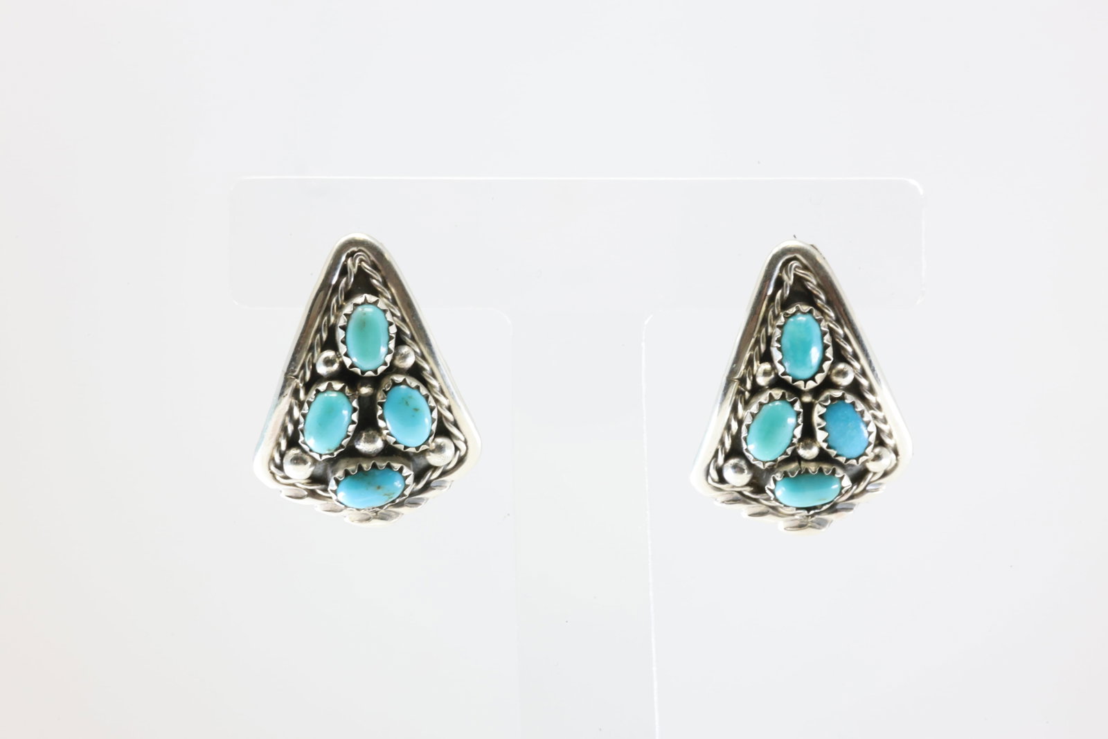 Native America Navajo Sterling Silver Kingman Turquoise Post Earring's By Melvin Chee. (1 of 4)