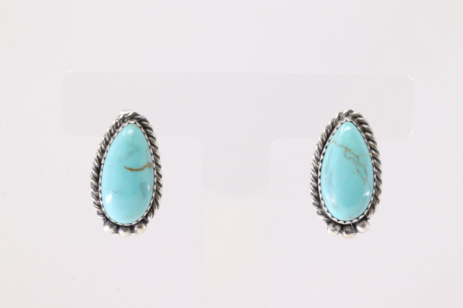Native American Navajo Sterling Silver Turquoise Post Earring's By F. (1 of 4)