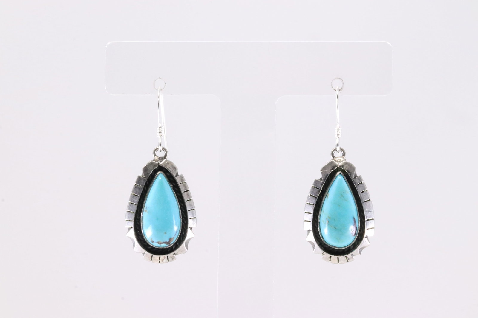 Native America Navajo Sterling Silver Turquoise Dangling Earring's By Amos Begay. (1 of 4)