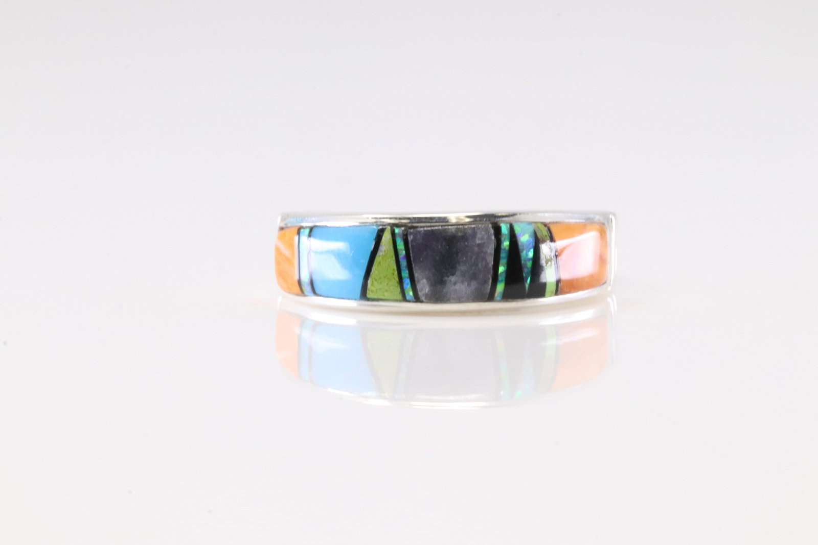 America Sterling Silver Multi-Color Stone Inlay Ring. (1 of 4)
