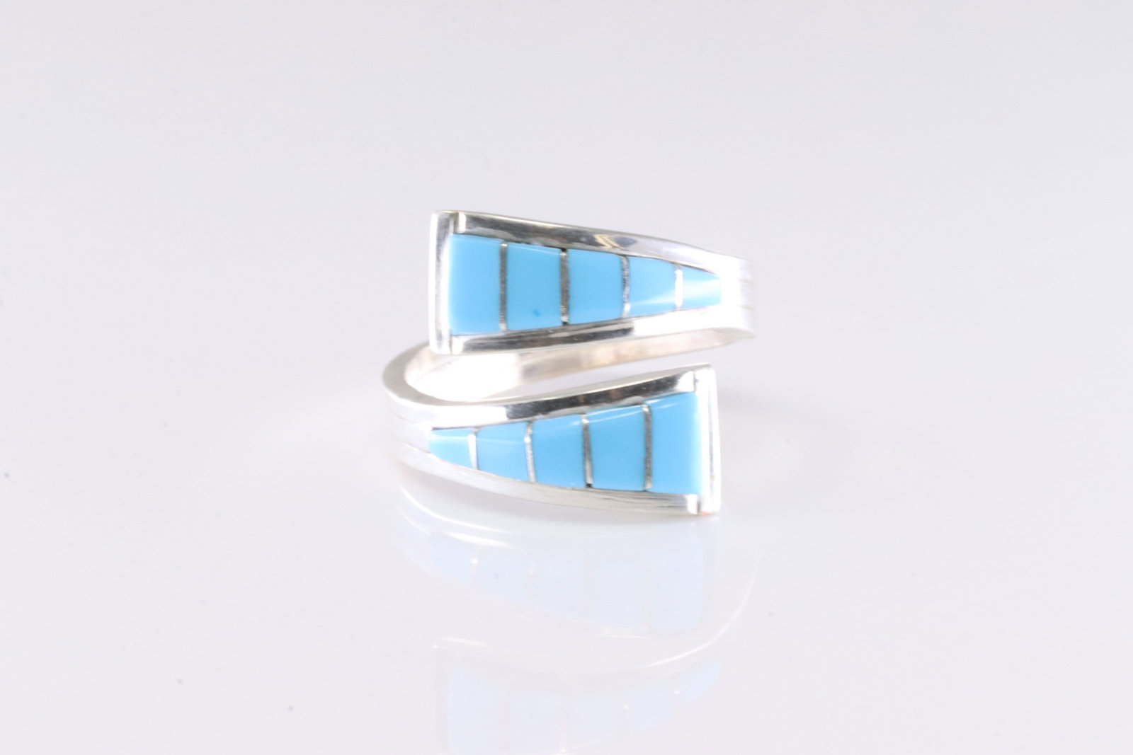 Native America Navajo Sterling Silver Turquoise Inlay Ring By MJS.: This is a Native America Navajo Sterling Silver Turquoise Inlay Ring By MJS. Stamp MJS. Ring Size: 7.00.