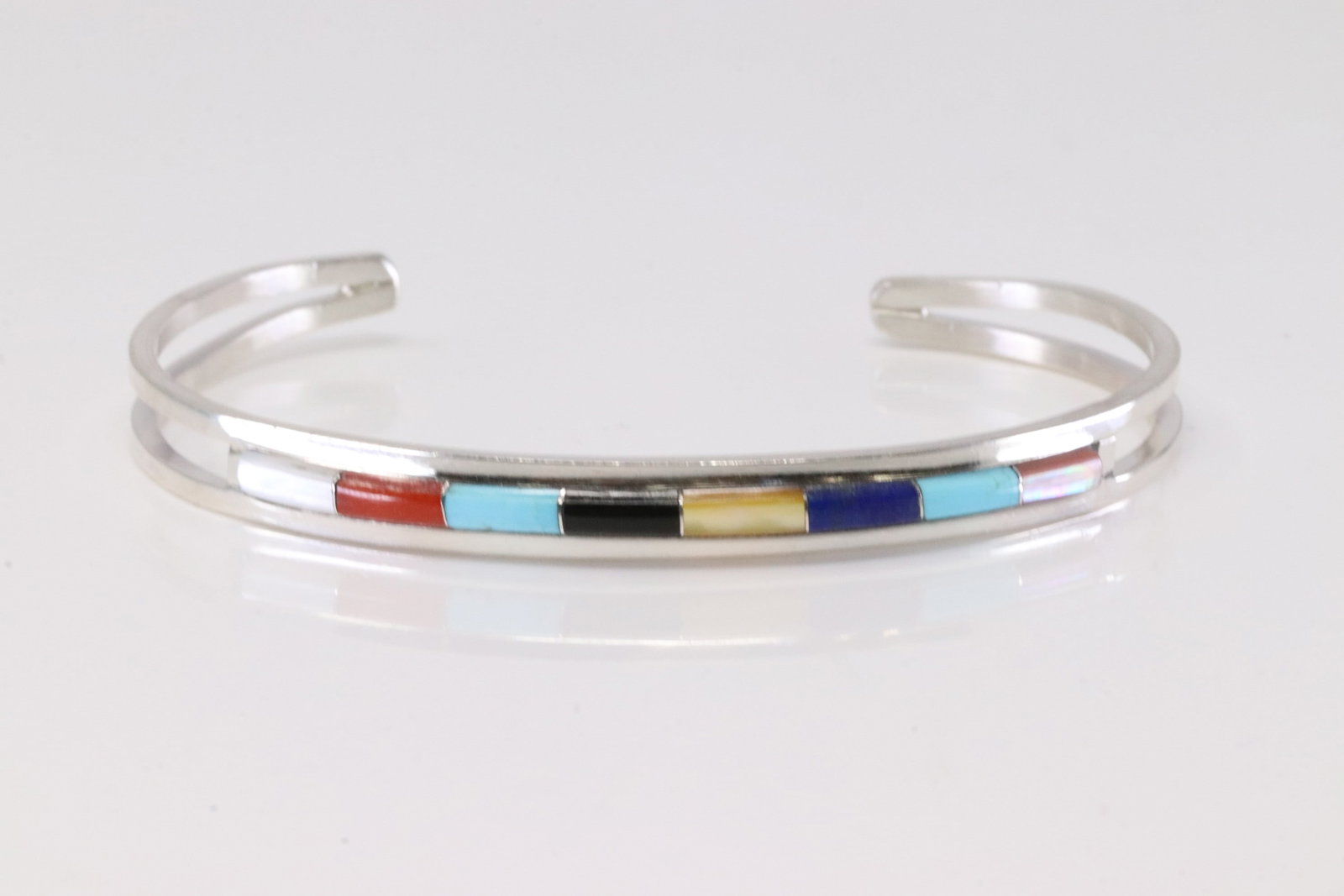 Native America Navajo Sterling Silver Multi-Color Stone Inlay Bracelet Cuff By ALW. (1 of 4)