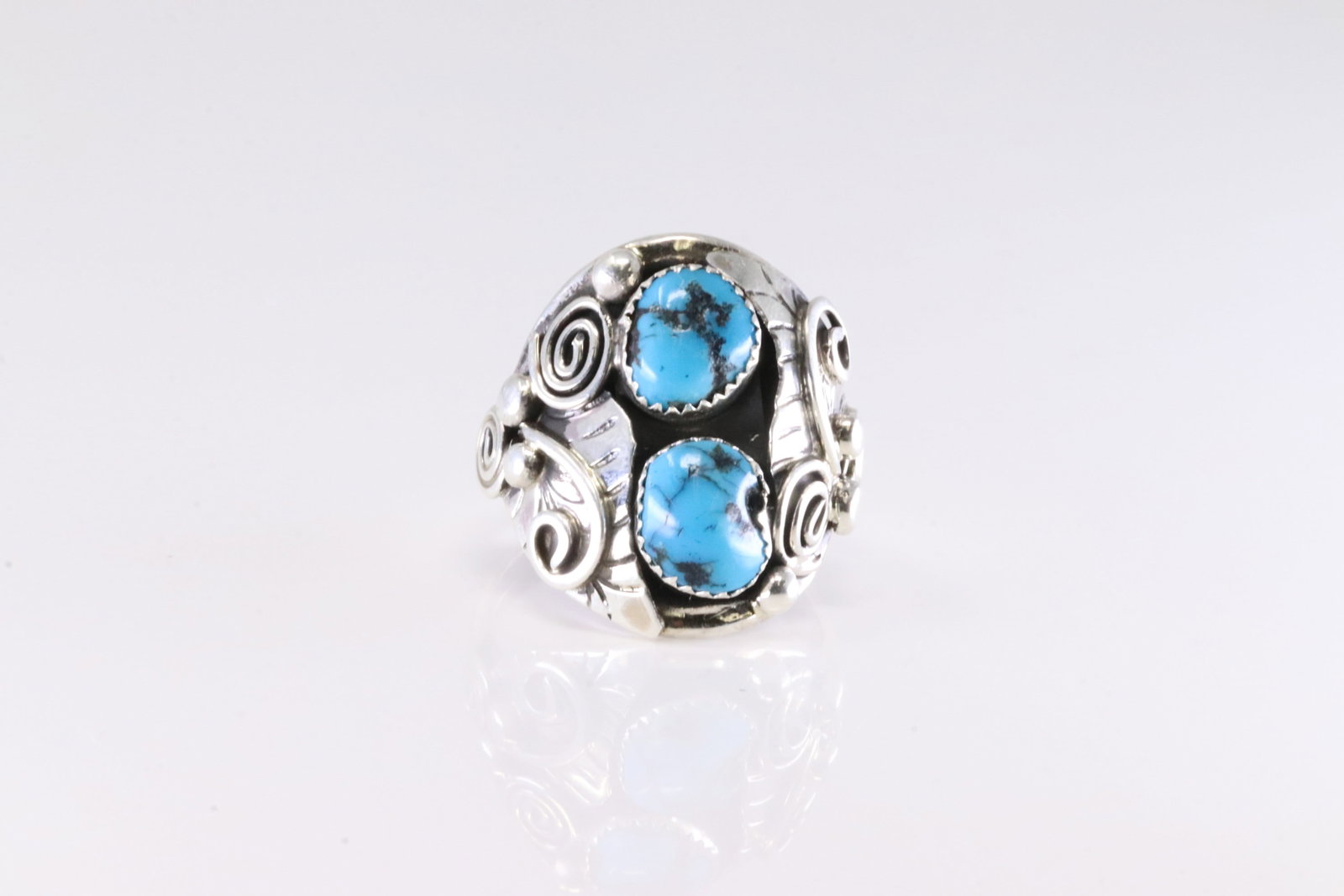 Native America Navajo Sterling Silver Turquoise Feather Ring By B. (1 of 4)