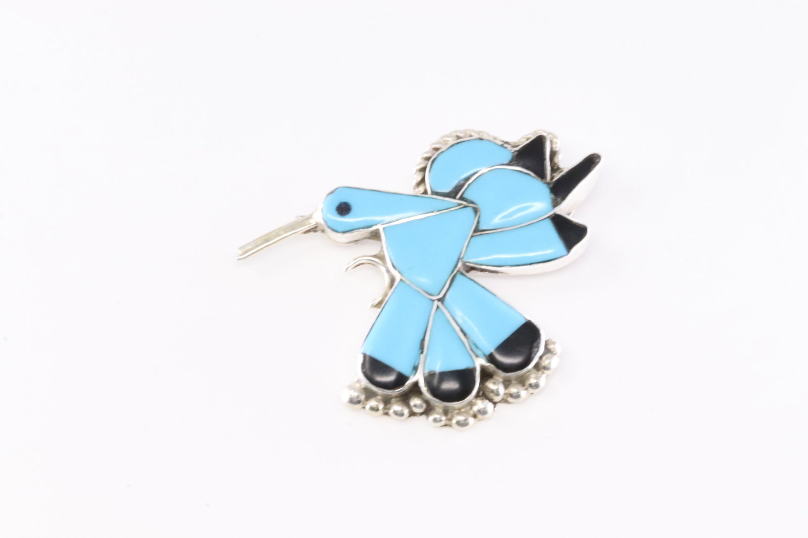 America Sterling Silver Turquoise & Black Onyx Inlay Bird Bronch / Pin. (1 of 3)