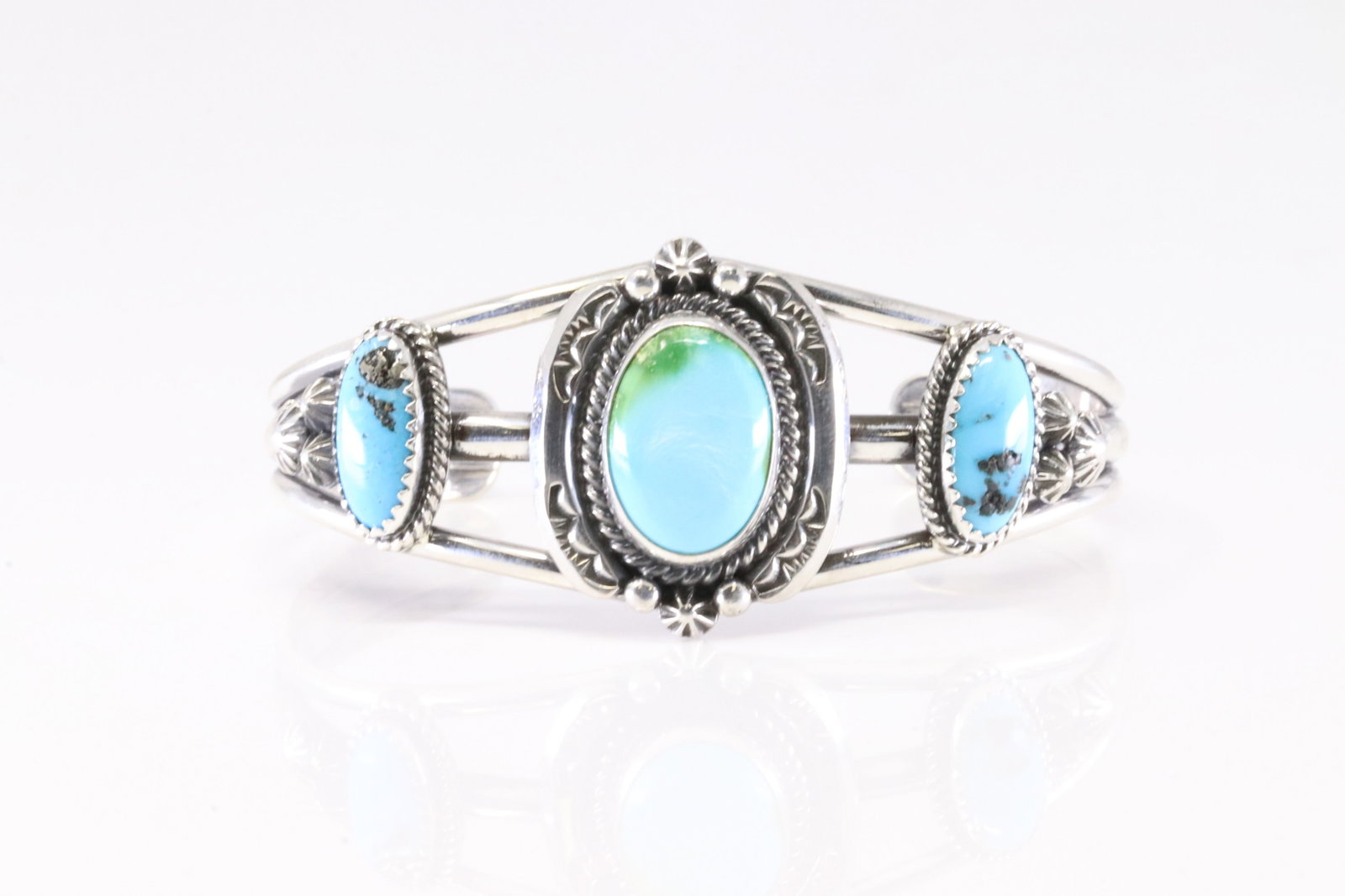 Native America Navajo Sterling Silver Sonora Gold Turquoise Bracelet Cuff By Lorrine Yellowhair. (1 of 4)