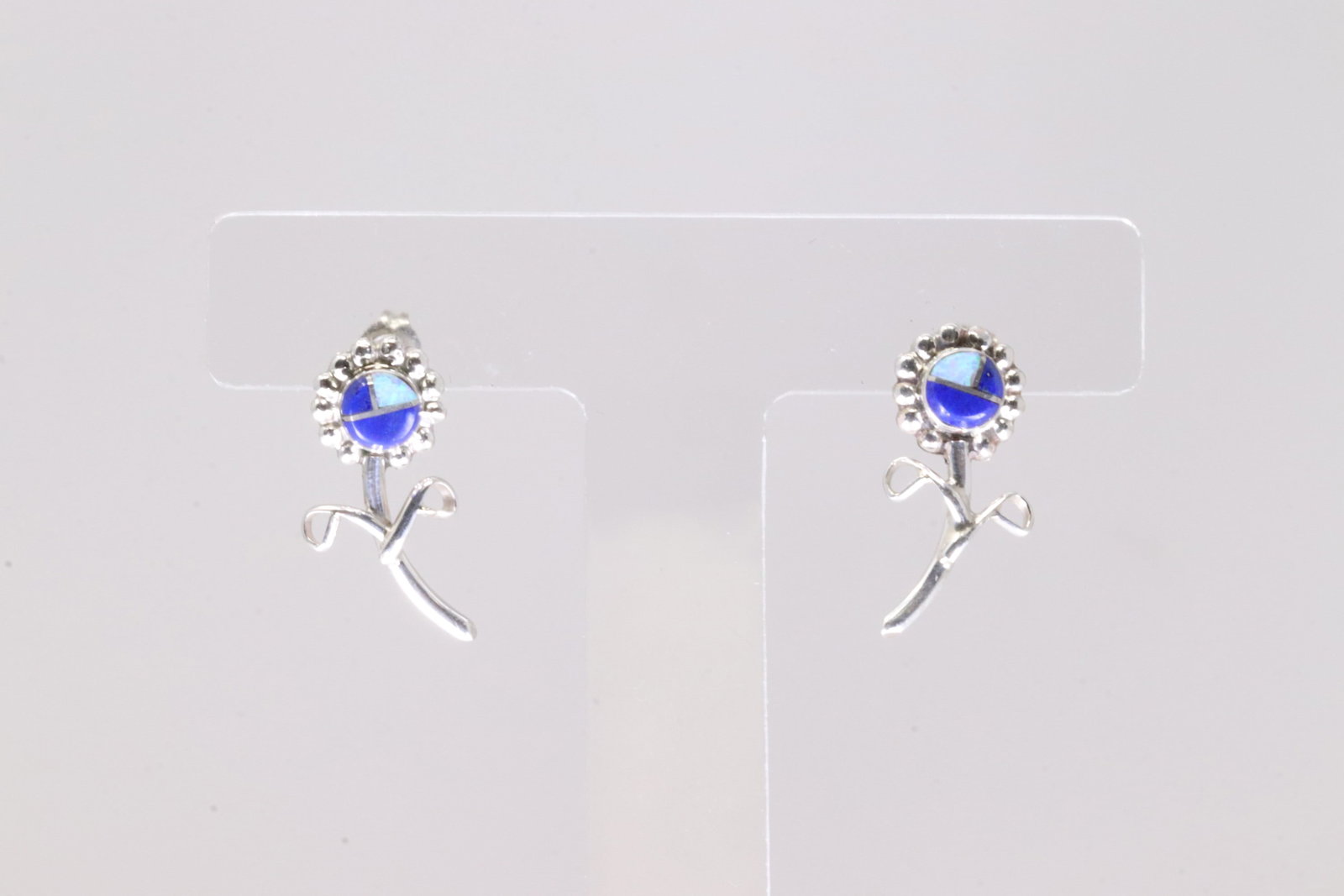 Native America Navajo Sterling Silver Multicolor Stone Inlay Flower Post Earring's By J. (1 of 4)