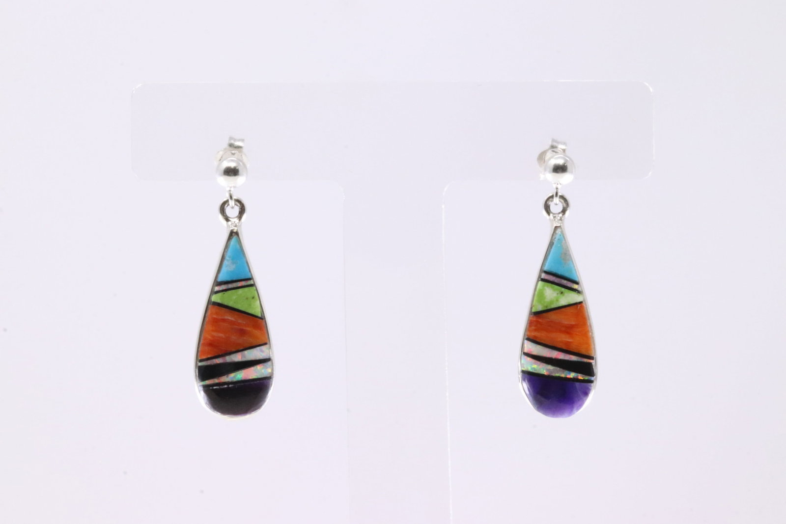 Native America Navajo Sterling Silver Multicolor Stone Inlay Post Dangling Earring's By Rick Tolino. (1 of 4)