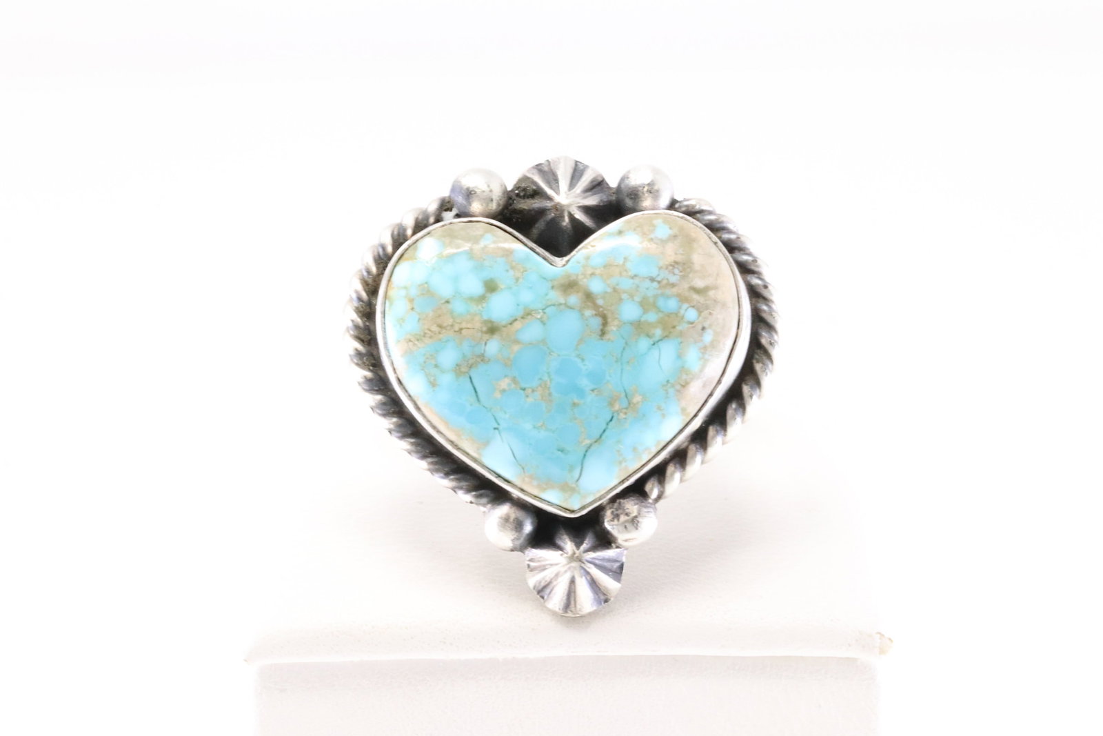 Native America Navajo Sterling Silver Turquoise Heart Ring By Dixon.: This is a Native America Navajo Sterling Silver Turquoise Heart Ring By Dixon. Stamp Dixon. Ring Size: 8.00.