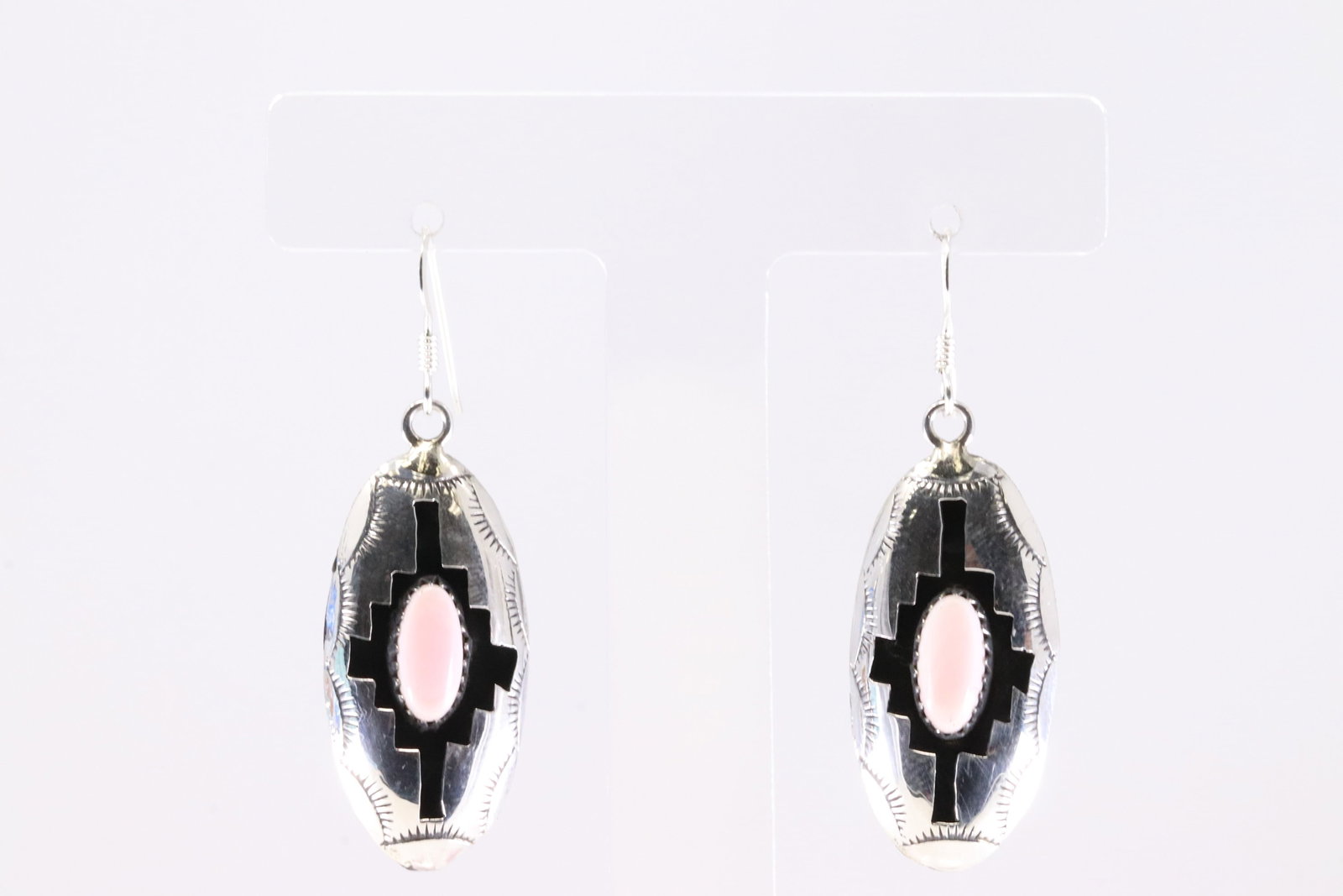 Native America Navajo Sterling Silver Pink Conch Shell Dangling Earring's By Felix Perry. (1 of 4)