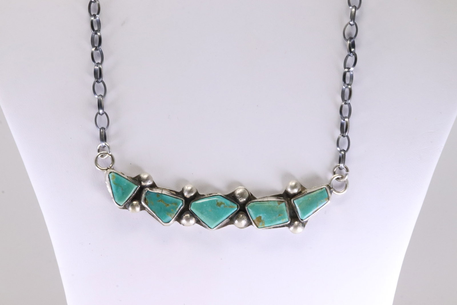 Native America Zuni Sterling Silver Turquoise Necklace By Jude Candelaria. (1 of 4)