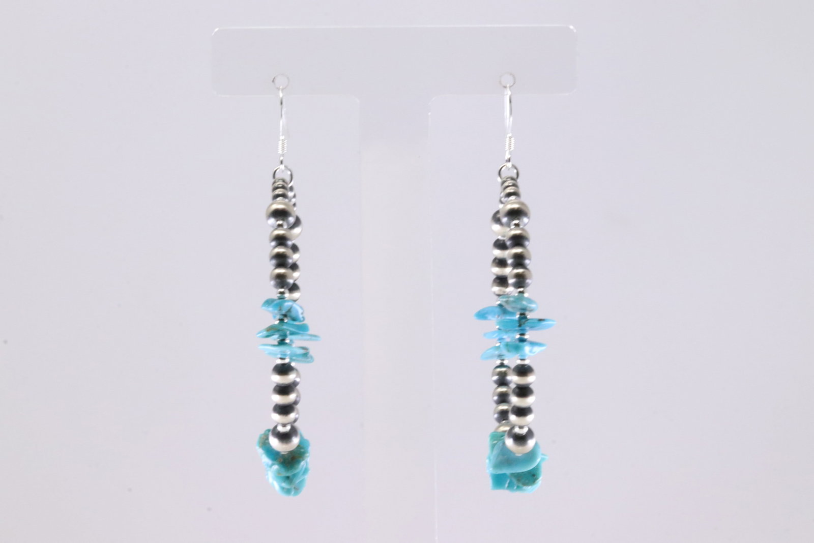 America Sterling Silver Pearl Beaded Turquoise Dangling Hoop Earring's. (1 of 4)