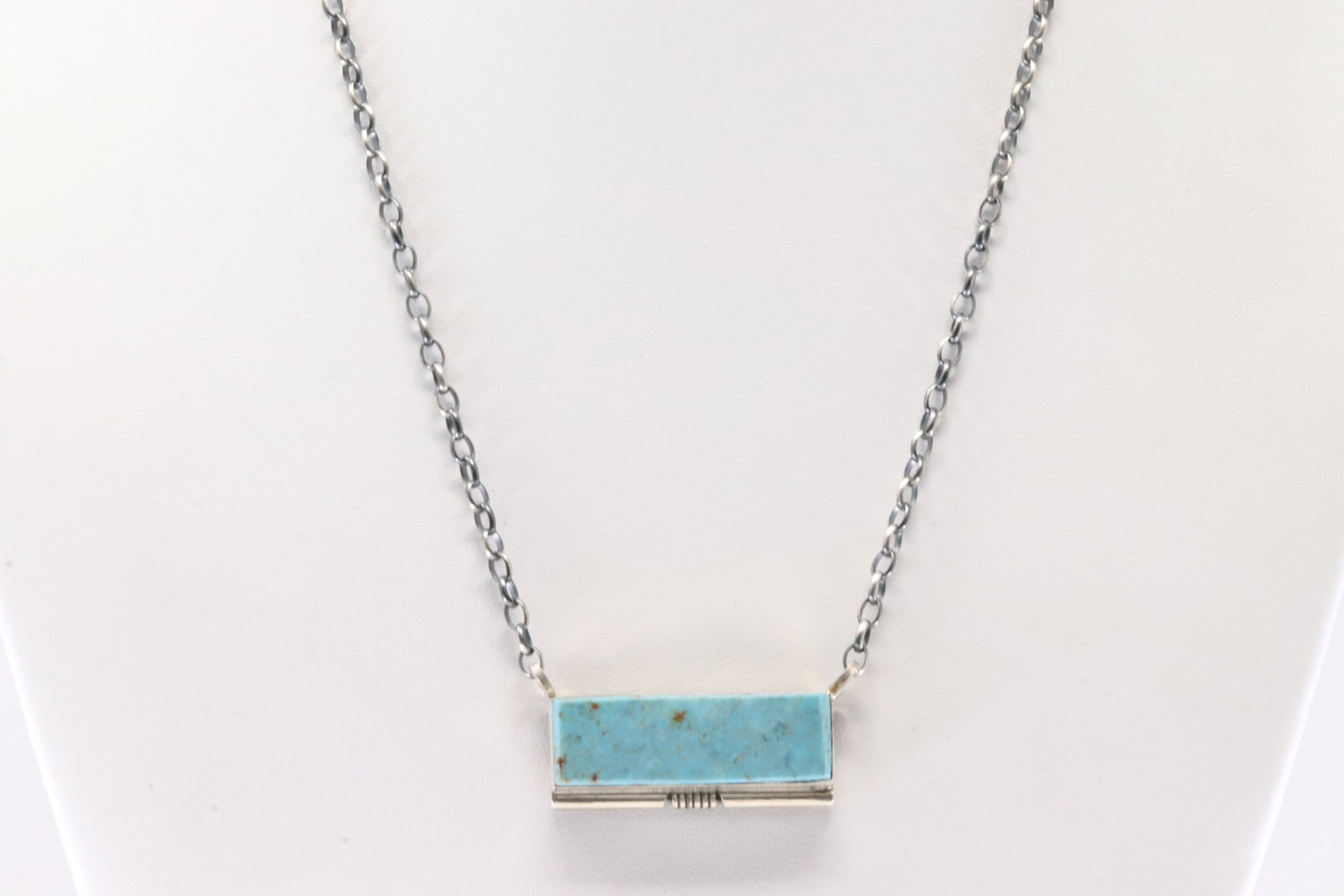Native America Navajo Sterling Silver Kingman Turquoise Necklace By Steve Francisco.