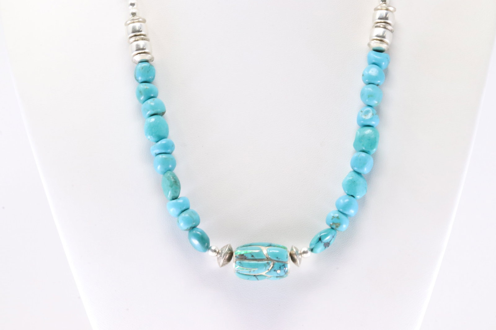 Native America Sterling Silver Pearl Beaded / Green Opal & Turquoise Necklace. (1 of 4)