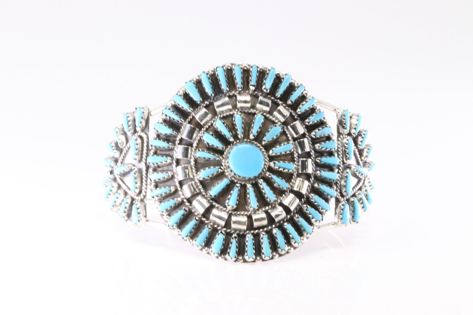 Native America Zuni Sterling Silver Turquoise Bracelet Cuff By V.J.B. (1 of 4)