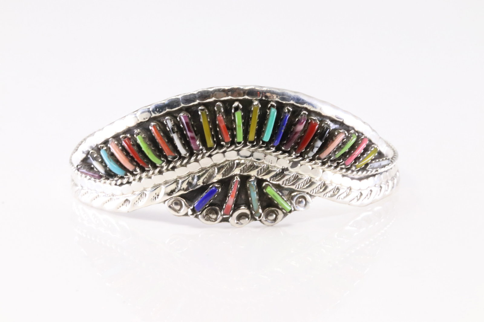 Native America Zuni Sterling Silver Multicolor Stone Bracelet Cuff By Y. (1 of 4)