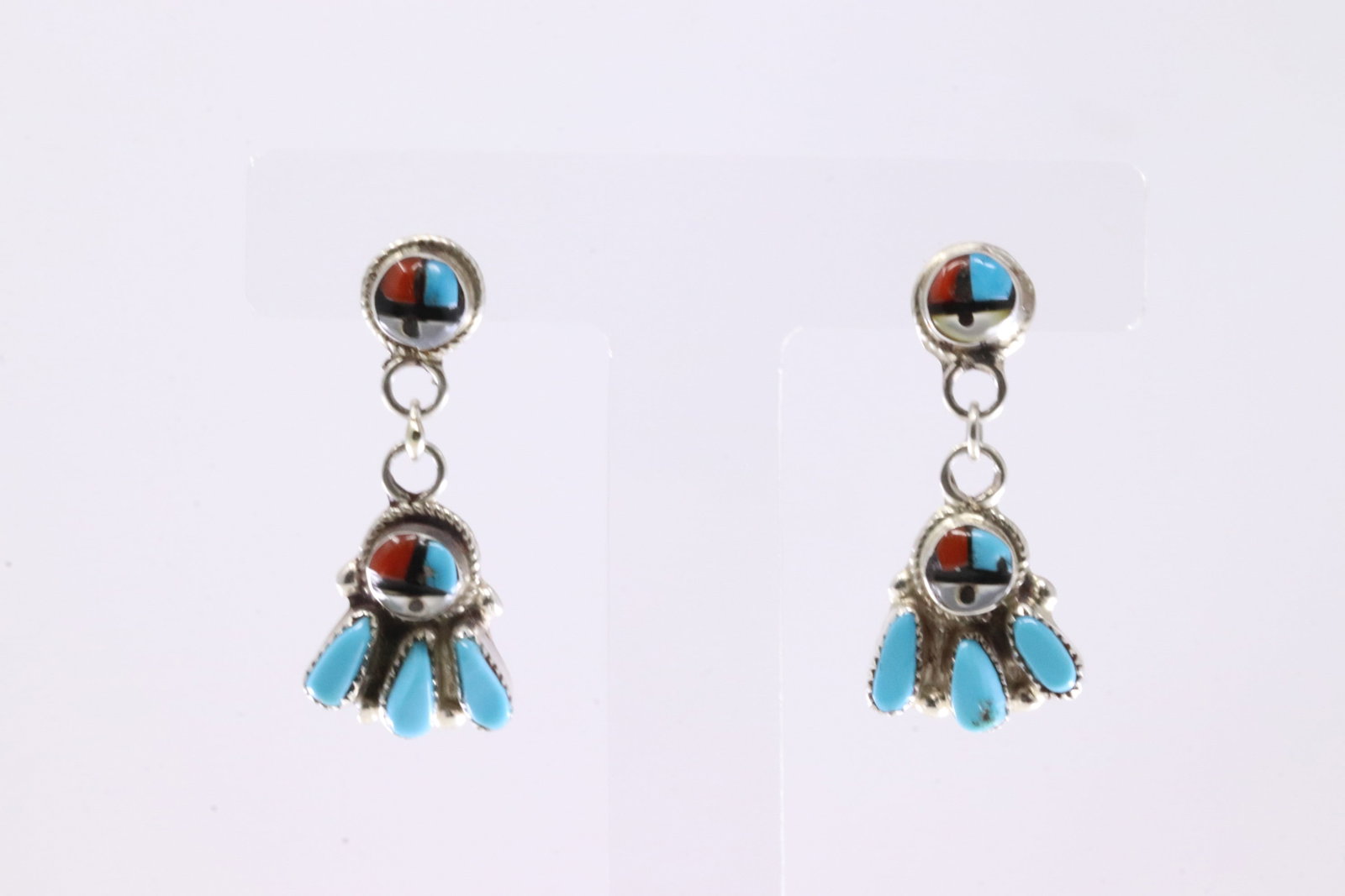 America Sterling Silver Multicolor Stone Sunface Post / Dangling Earring's. (1 of 4)
