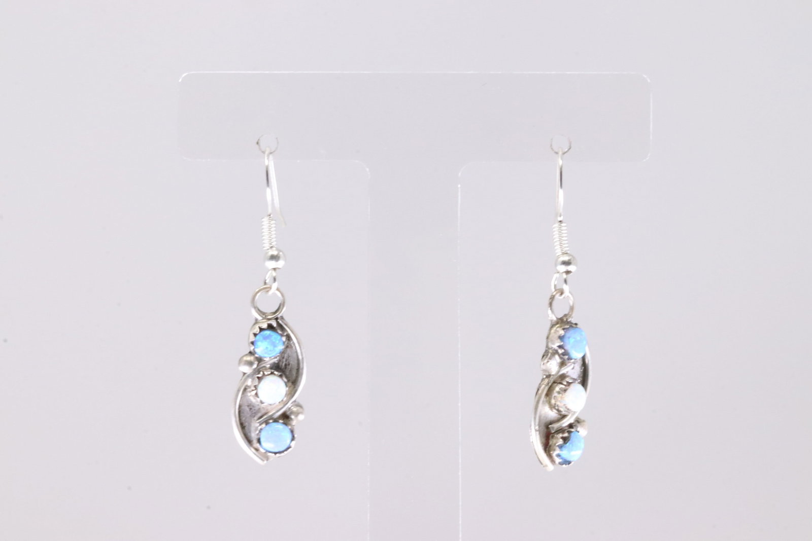America Sterling Silver Blue & White Opal Dangling Earring's.: This is a America Sterling Silver Blue & White Opal Dangling Earring's.