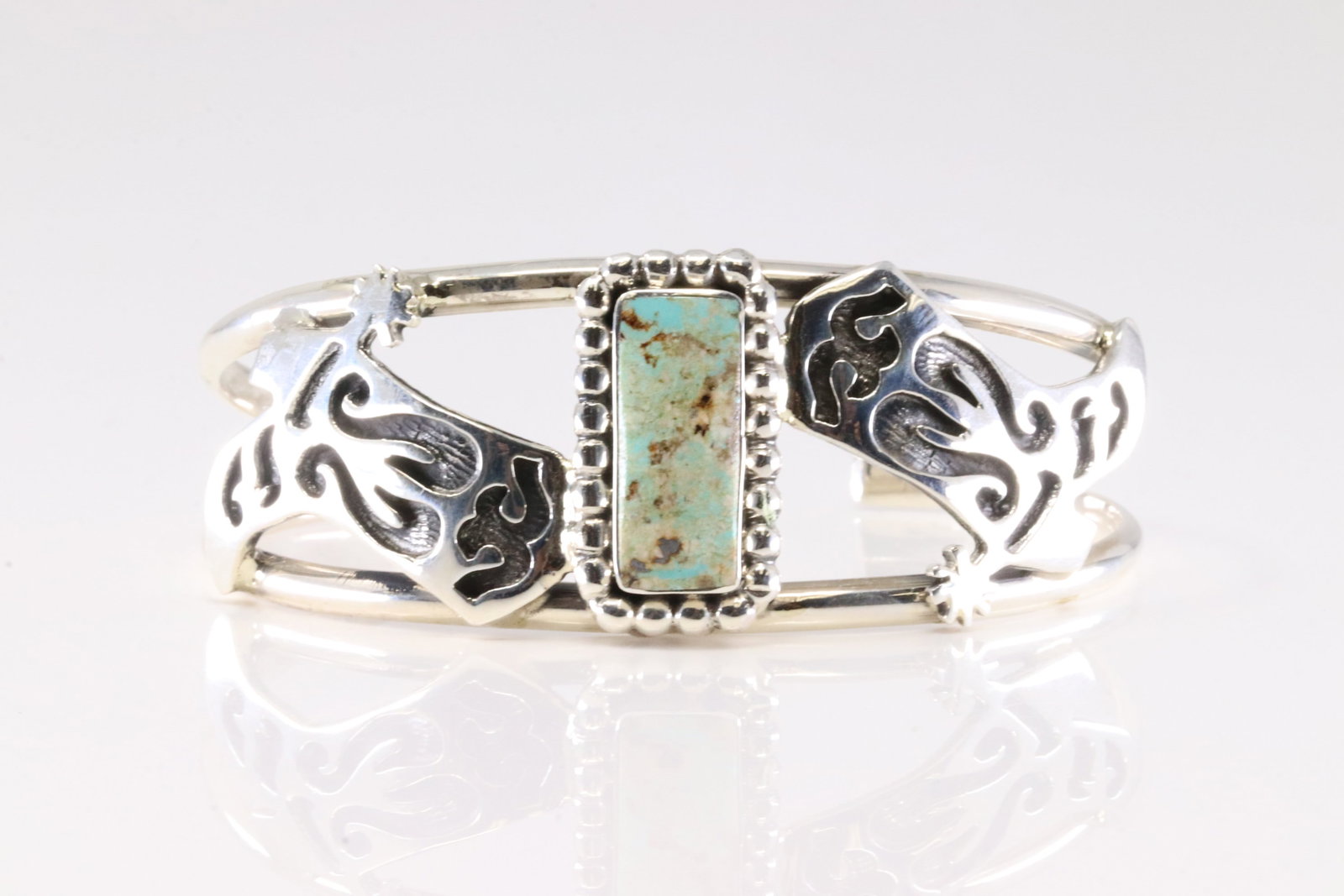 America Sterling Silver Turquoise Bracelet Boot Cuff. (1 of 4)