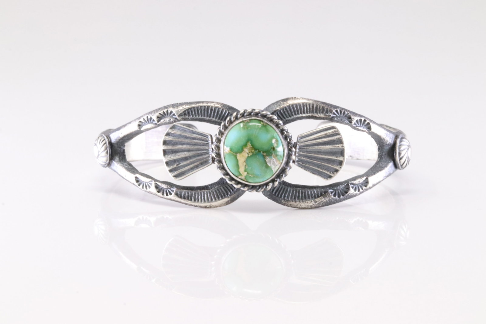 Native America Navajo Sterling Silver Sonora Gold Turquoise Bracelet Cuff By K.Billah.: This is a Native America Navajo Sterling Silver Sonora Gold Turquoise Bracelet Cuff By K.Billah.