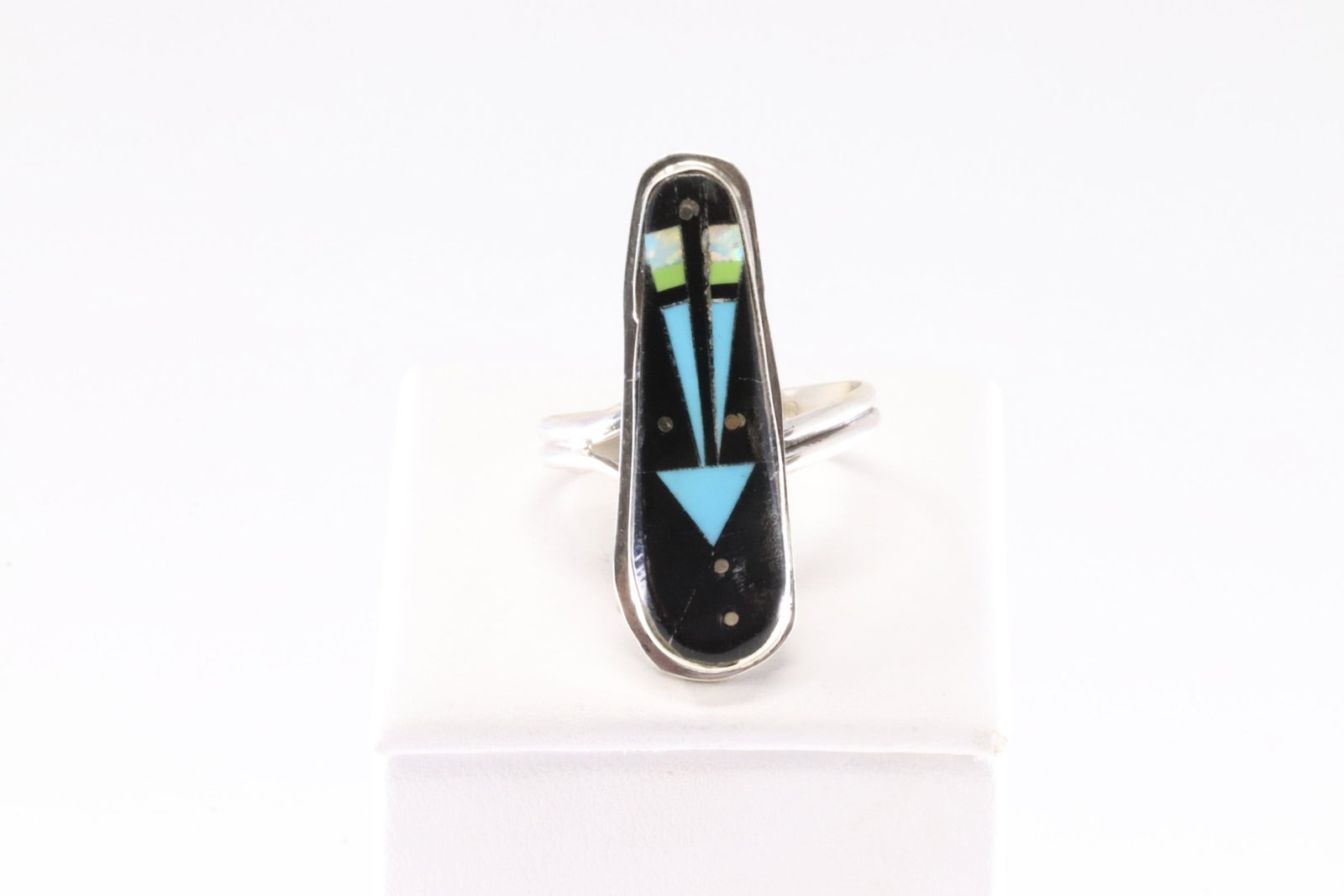 Native America Navajo Sterling Silver Night Sky Multicolor Stone Inlay Ring By S. (1 of 4)