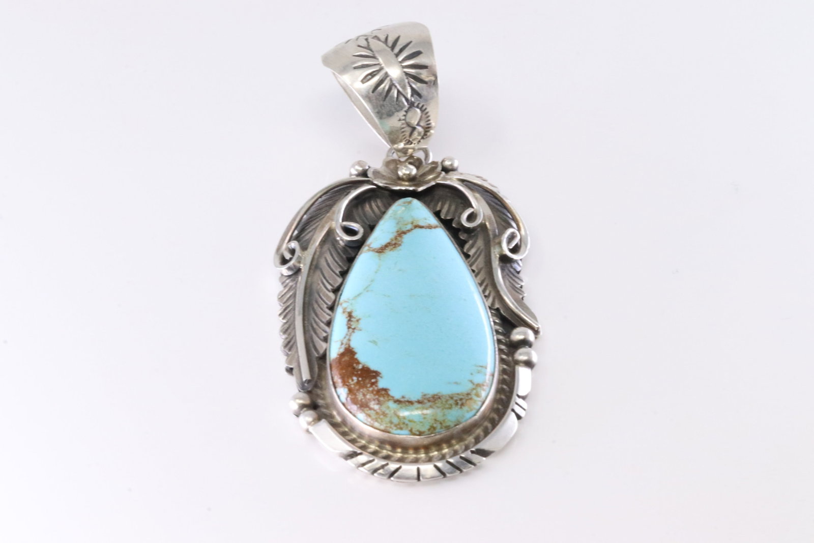 Native America Navajo Sterling Silver Kingman Turquoise Pendant By Alfred Martinez. (1 of 3)