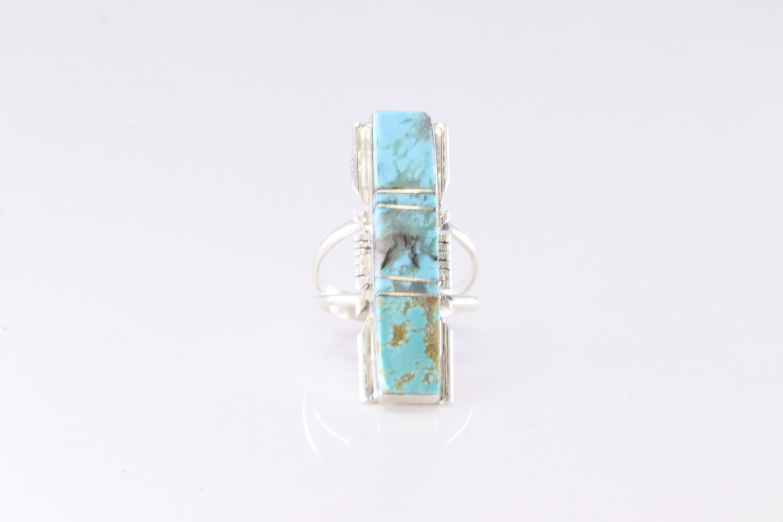 Native America Navajo Sterling Silver Turquoise Inlay Ring By BE.