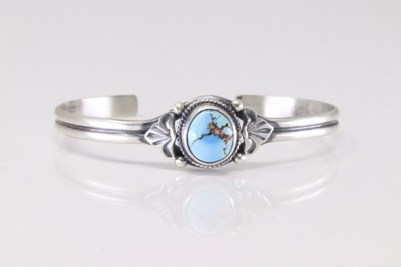 Native America Navajo Sterling Silver Golden Hill Turquoise Bracelet Cuff By S.