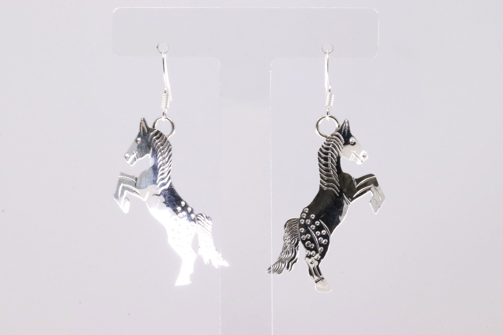 Native America Navajo Sterling Silver Solid Horse Dangling Earring's By Louise Yazzie.