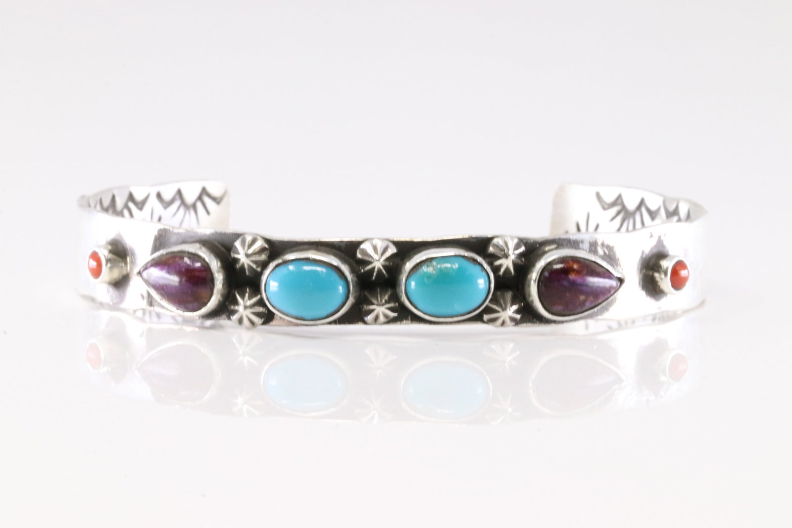 Native America Navajo Sterling Silver Multicolor Stone Bracelet Cuff By AY. (1 of 4)